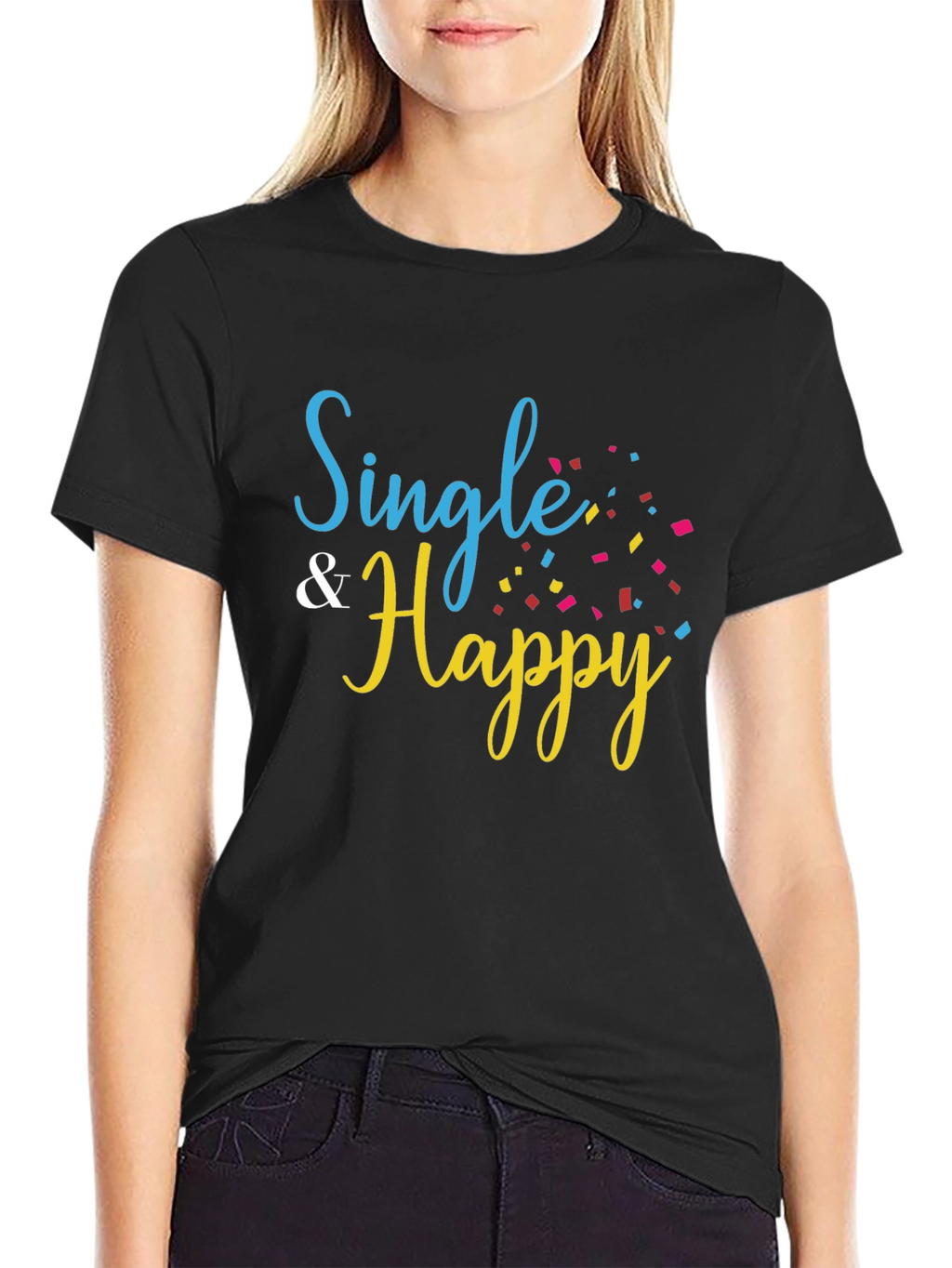Single & Happy Black T-Shirt