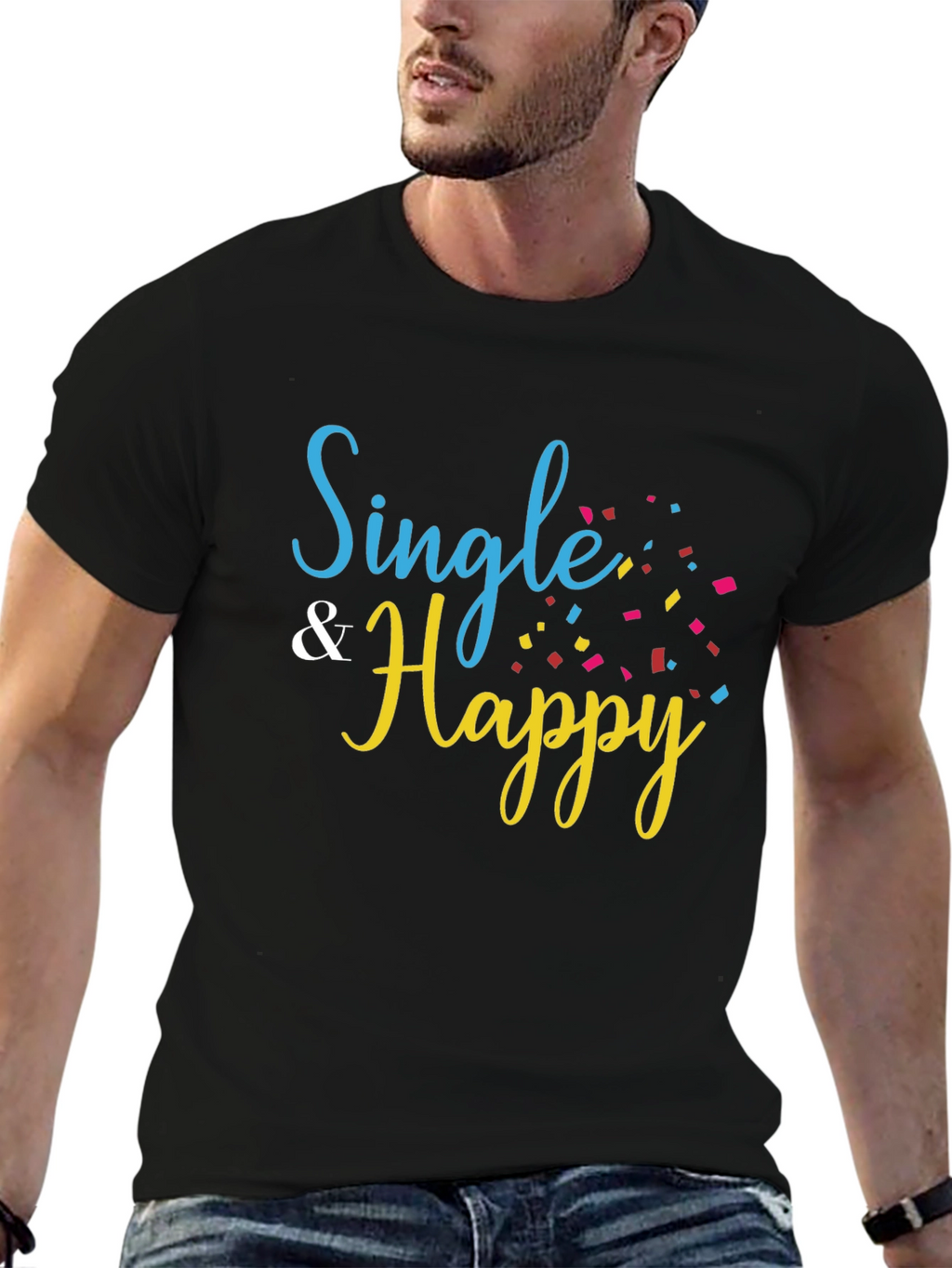 Single & Happy Black T-Shirt