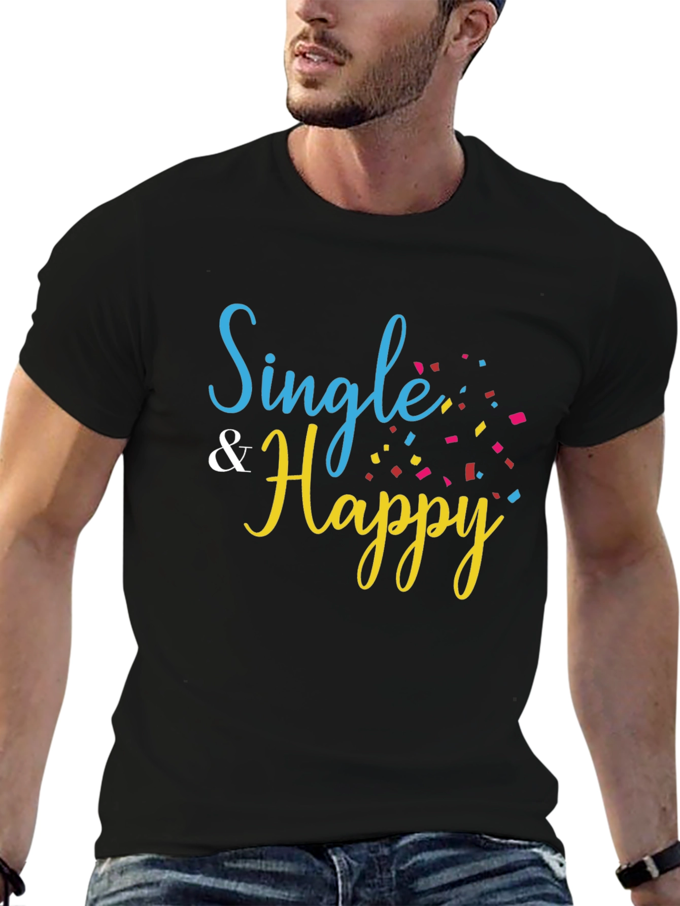 Single & Happy Black T-Shirt