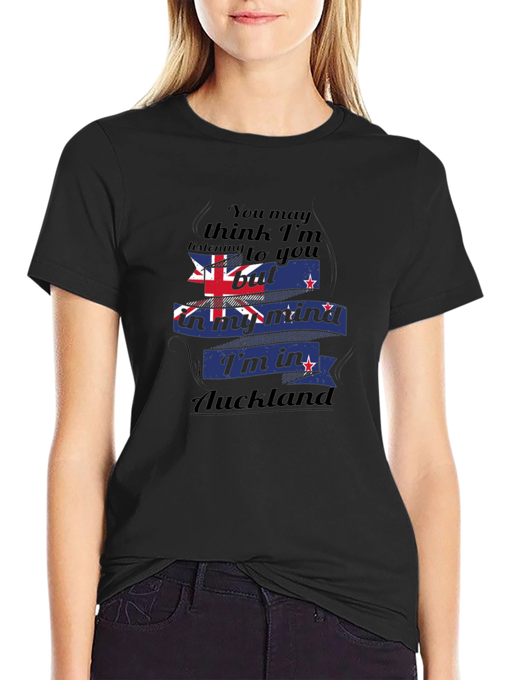 Auckland Mind T-Shirt: Black Cotton Blend Tee