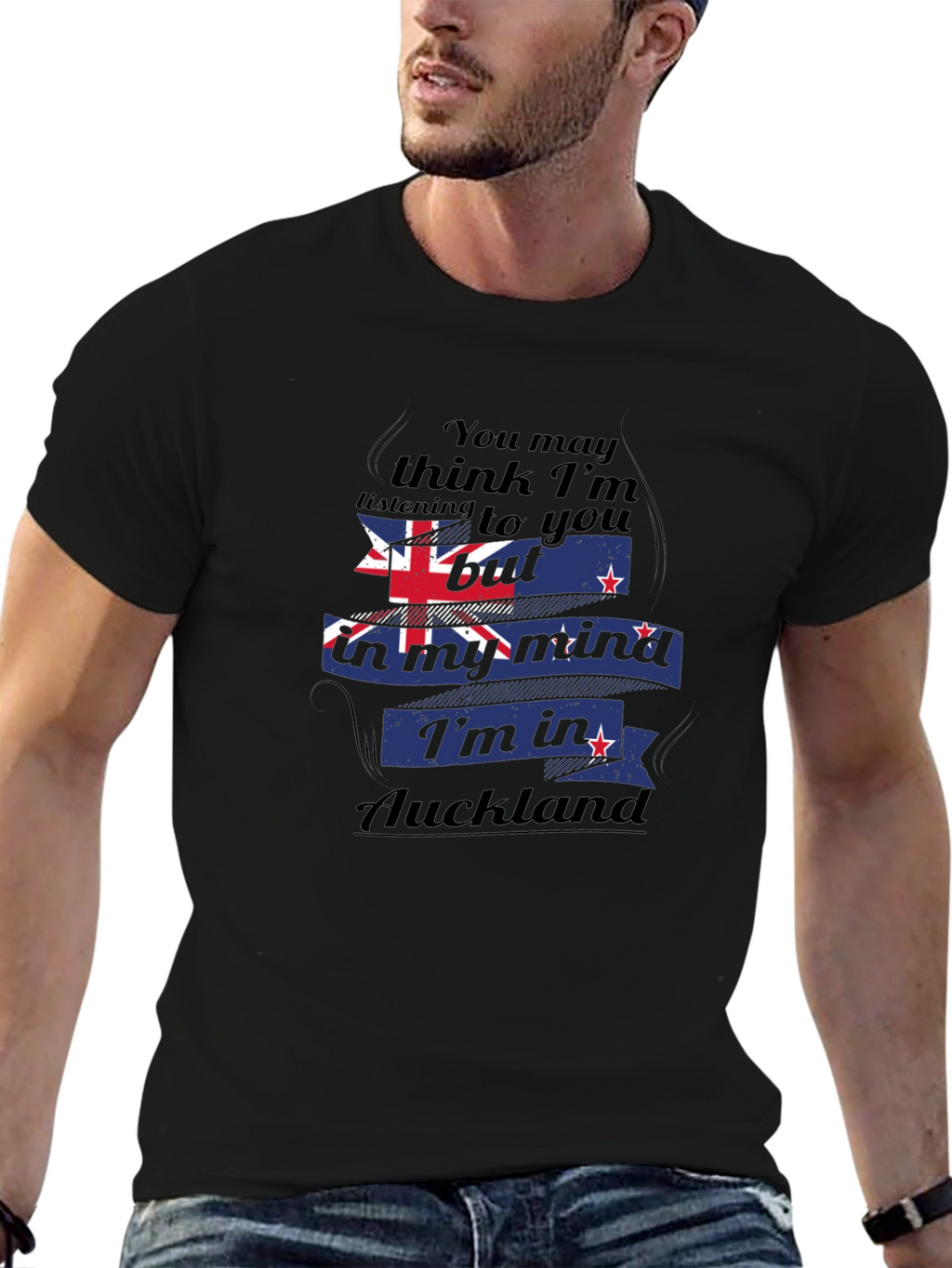 Auckland Mind T-Shirt: Black Cotton Blend Tee