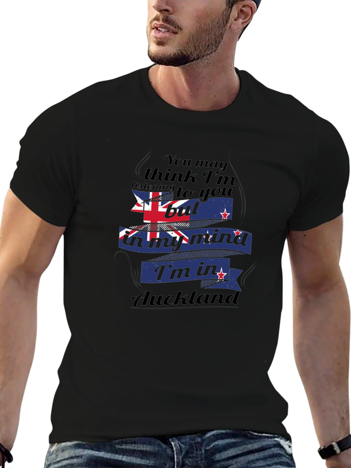 Auckland Mind T-Shirt: Black Cotton Blend Tee