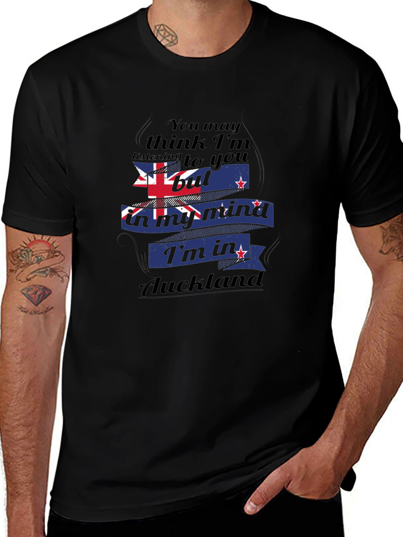 Auckland Mind T-Shirt: Black Cotton Blend Tee