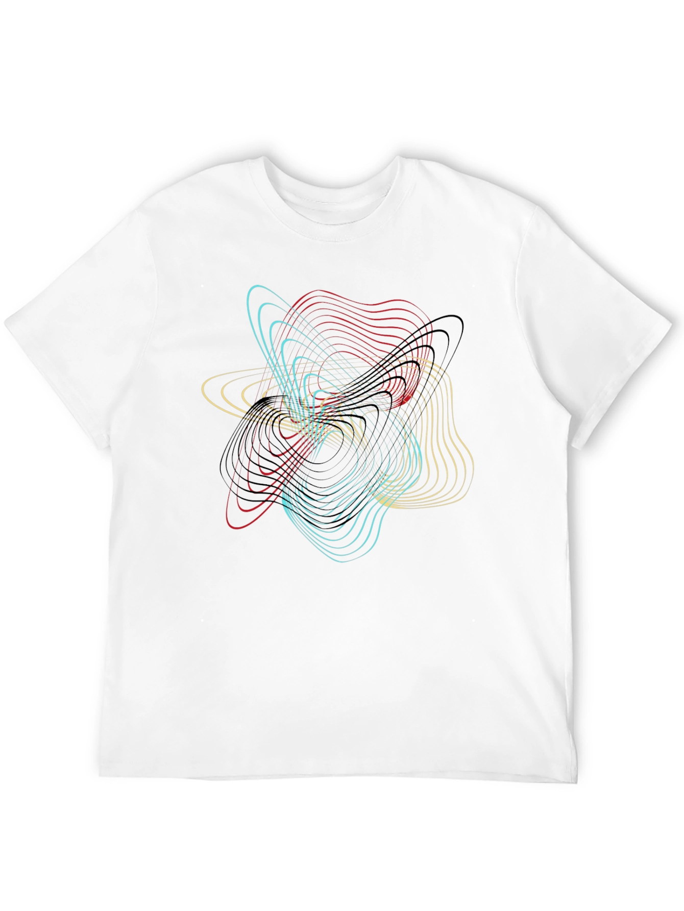 Abstract Geometric Line Art Black T-Shirt
