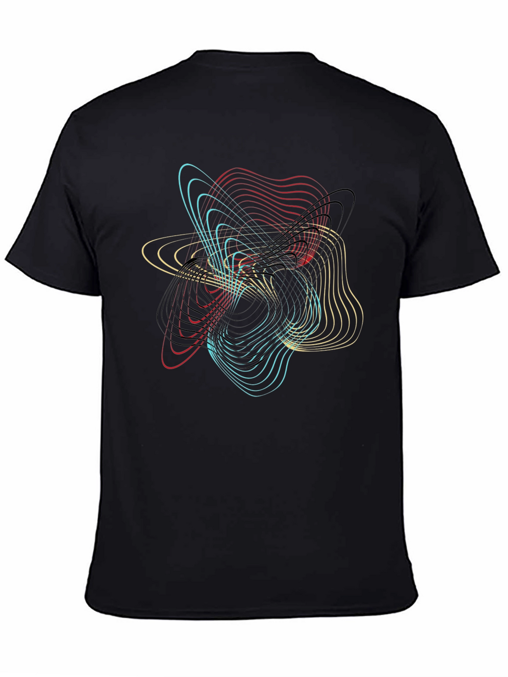 Abstract Geometric Line Art Black T-Shirt