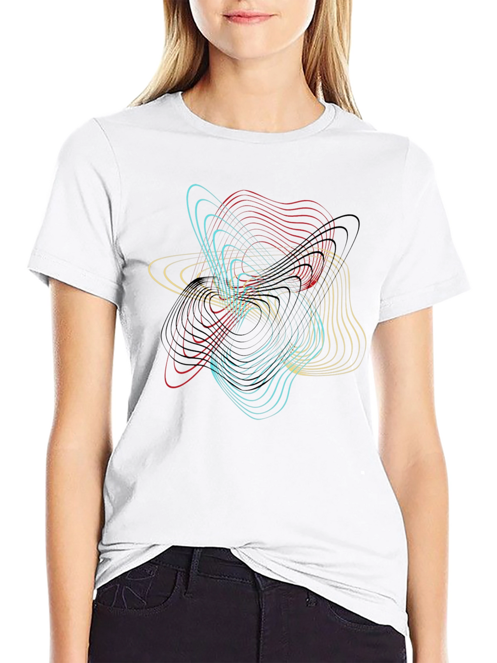 Abstract Geometric Line Art Black T-Shirt