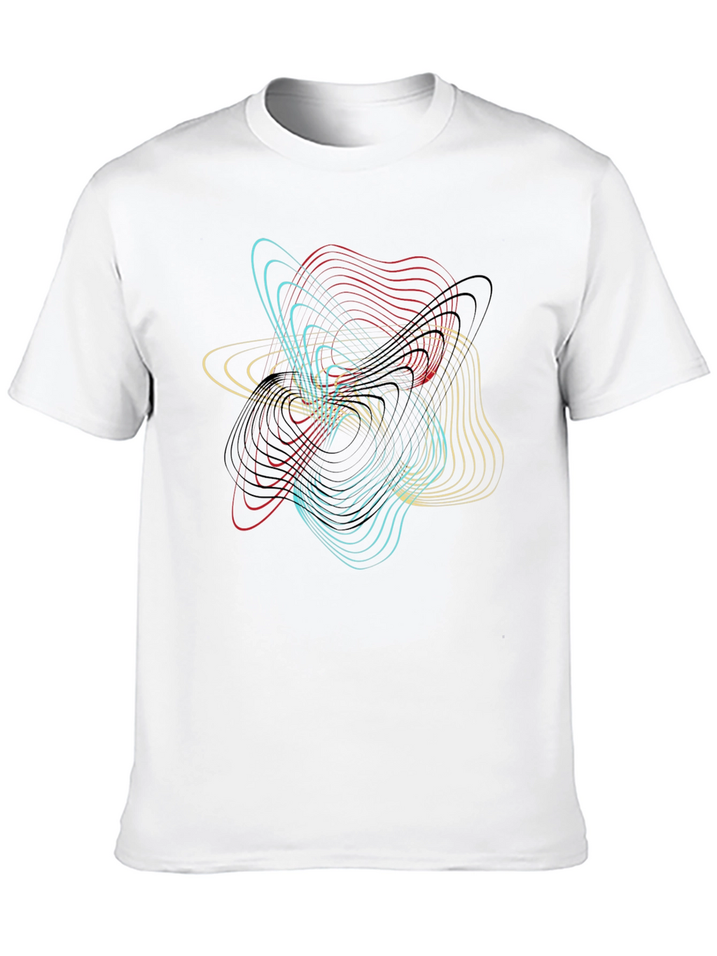 Abstract Geometric Line Art Black T-Shirt
