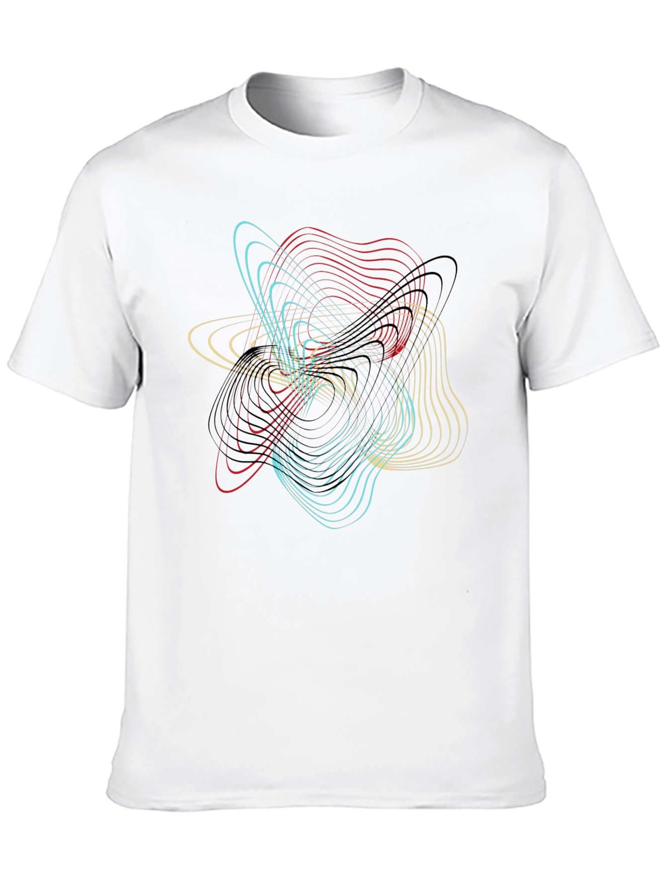Abstract Geometric Line Art Black T-Shirt