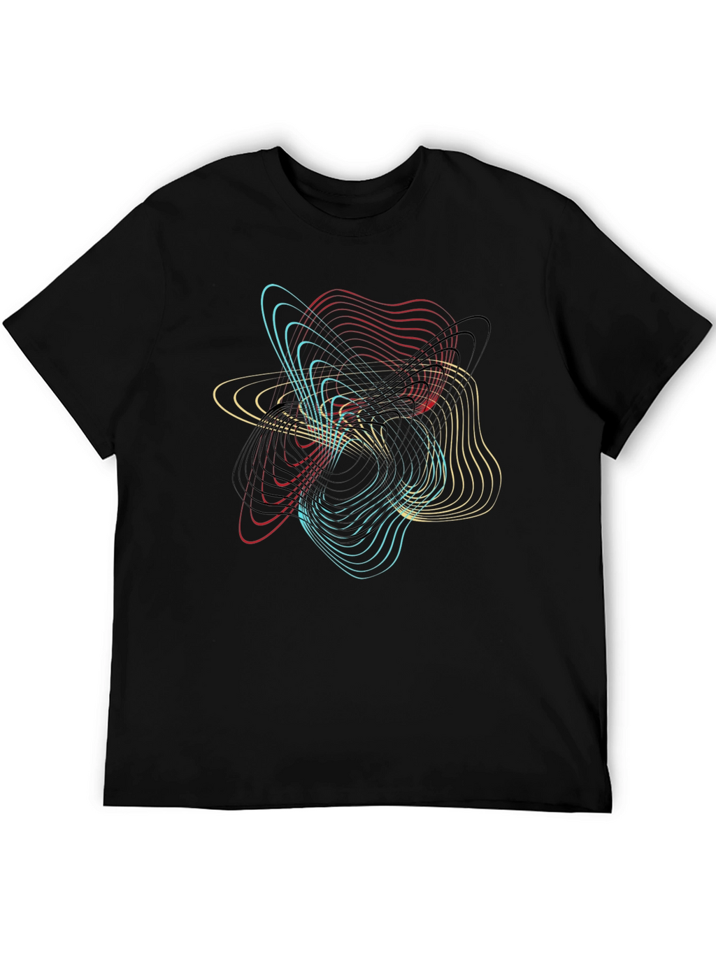 Abstract Geometric Line Art Black T-Shirt