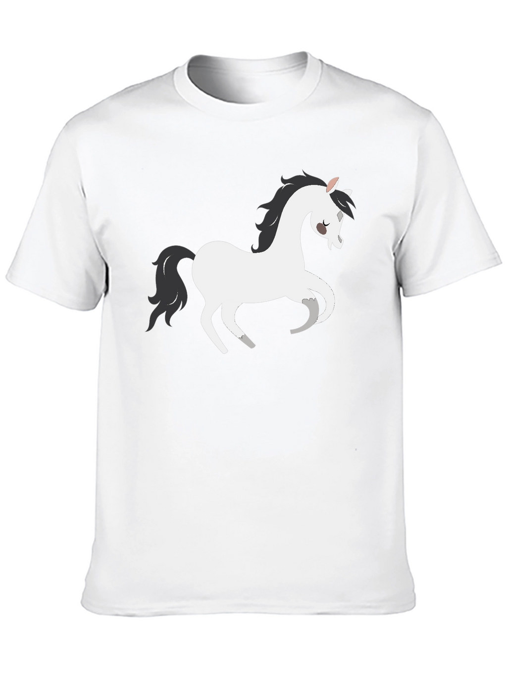 Black T-Shirt with White Cartoon Horse