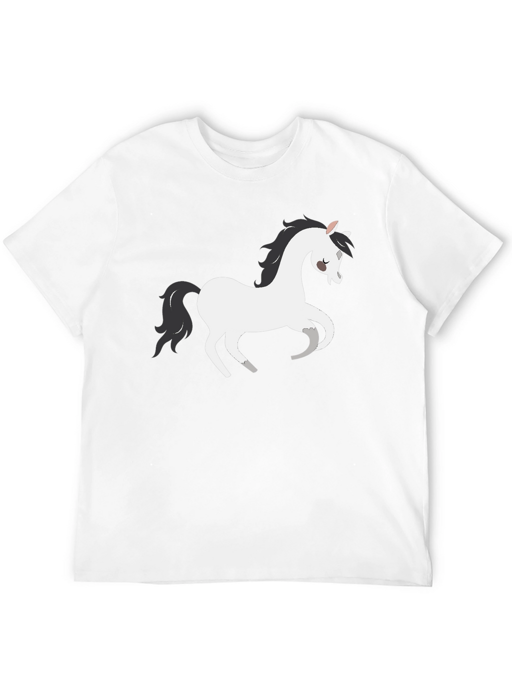 Black T-Shirt with White Cartoon Horse