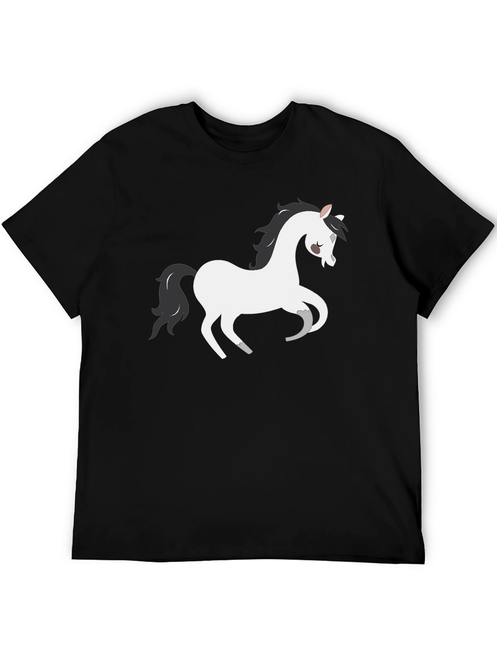 Black T-Shirt with White Cartoon Horse