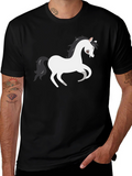 Black T-Shirt with White Cartoon Horse