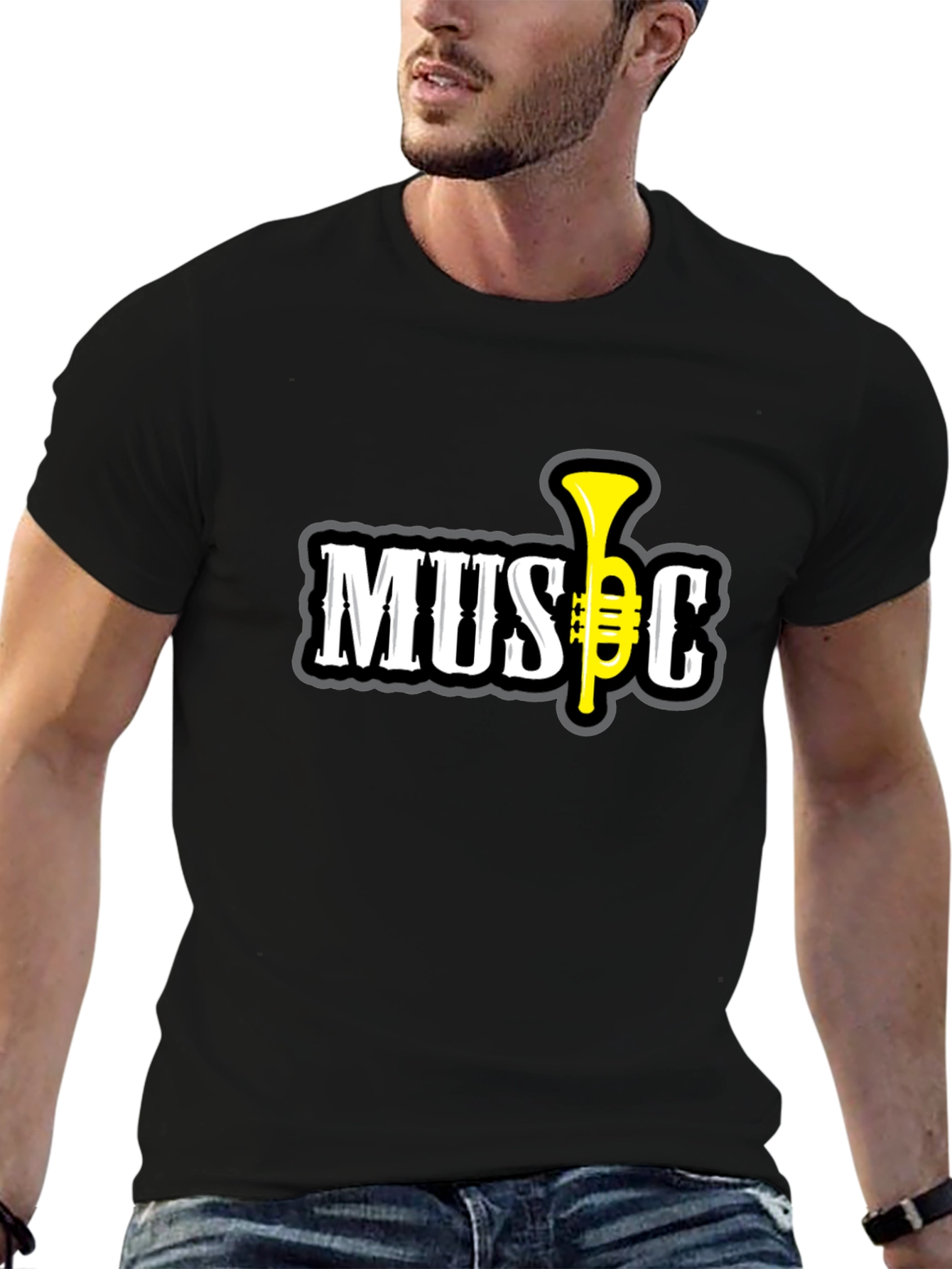 Music Graphic T-Shirt - Short Sleeve Black