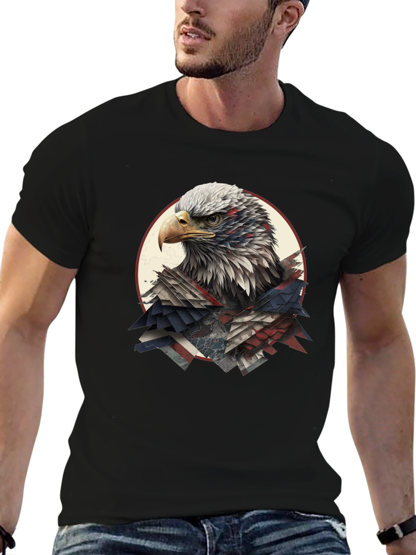 American Eagle Graphic Print Mens Black T-Shirt