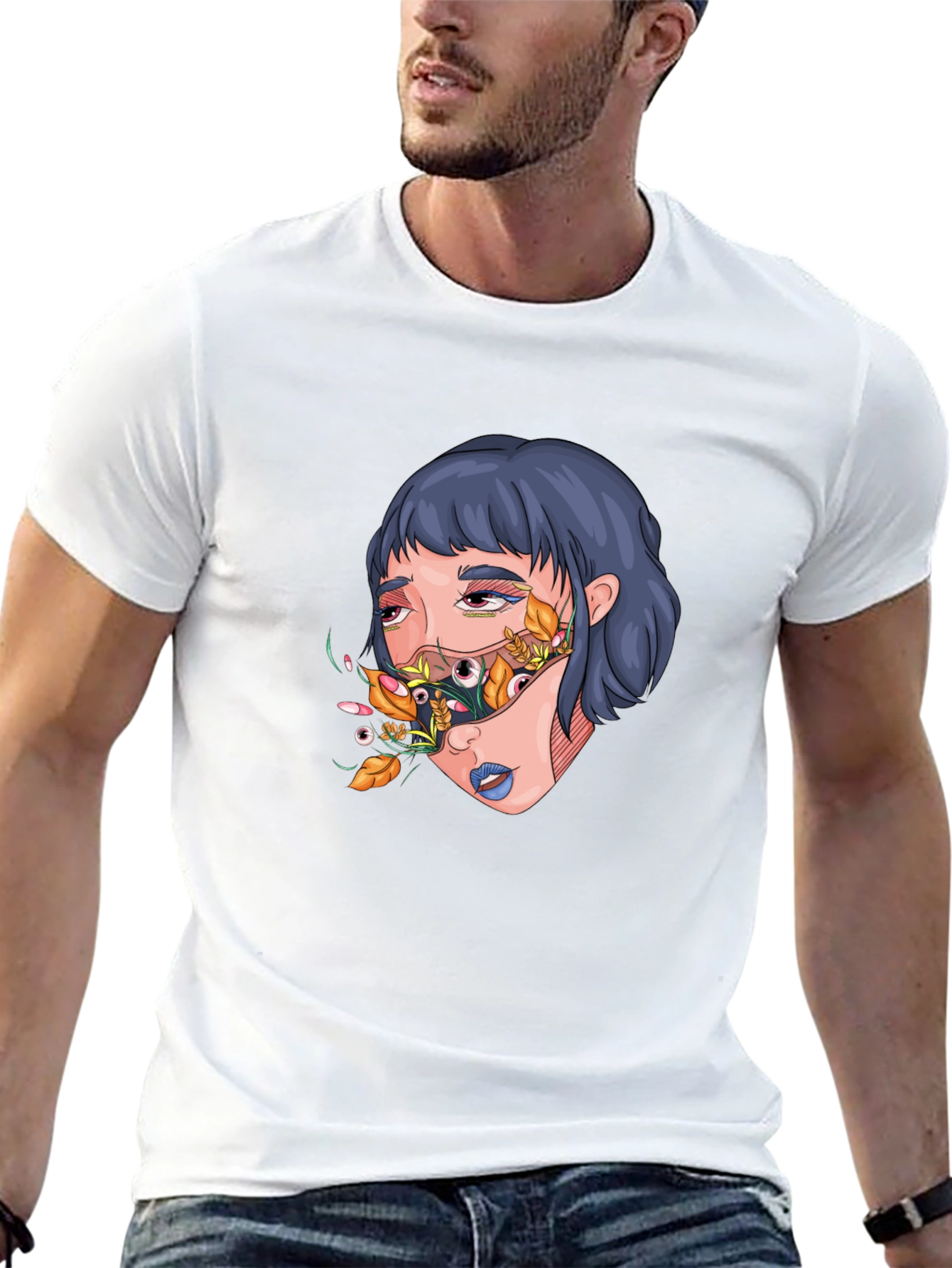 Artistic Graphic Print T-Shirt - Surreal Girl Design