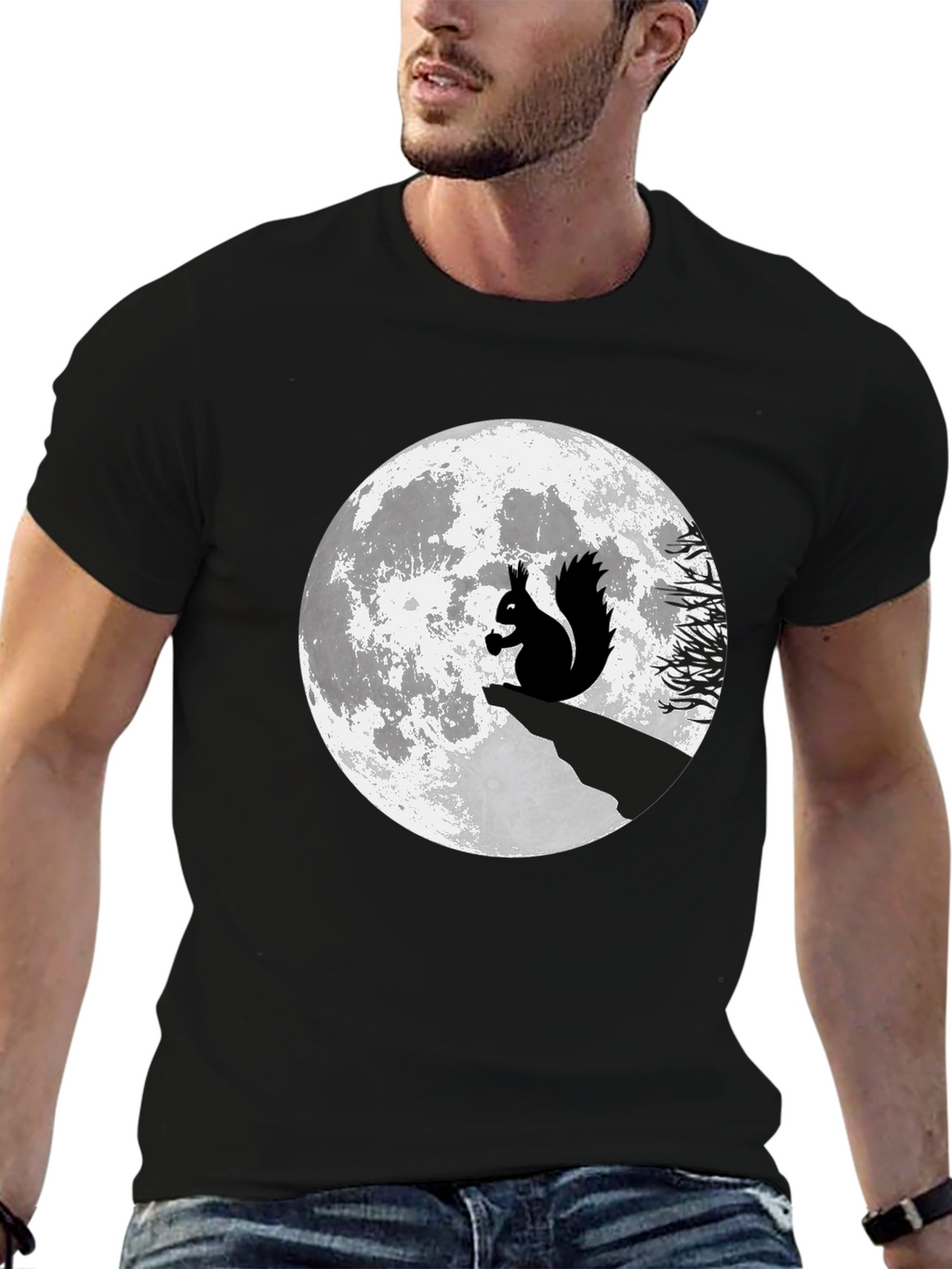 Squirrel Moon Graphic T-Shirt - Black