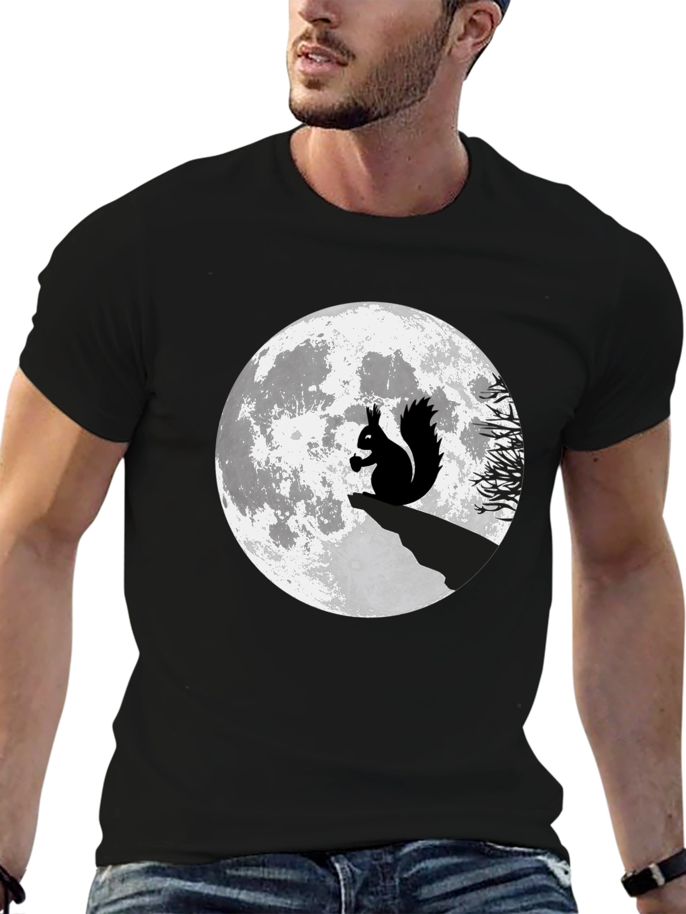 Squirrel Moon Graphic T-Shirt - Black