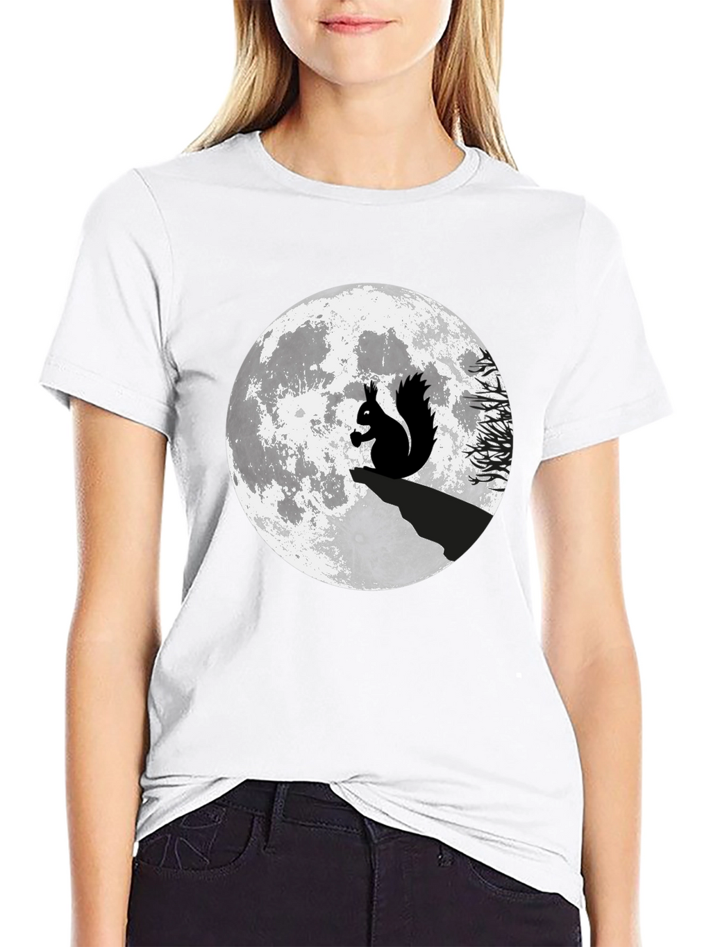 Squirrel Moon Graphic T-Shirt - Black