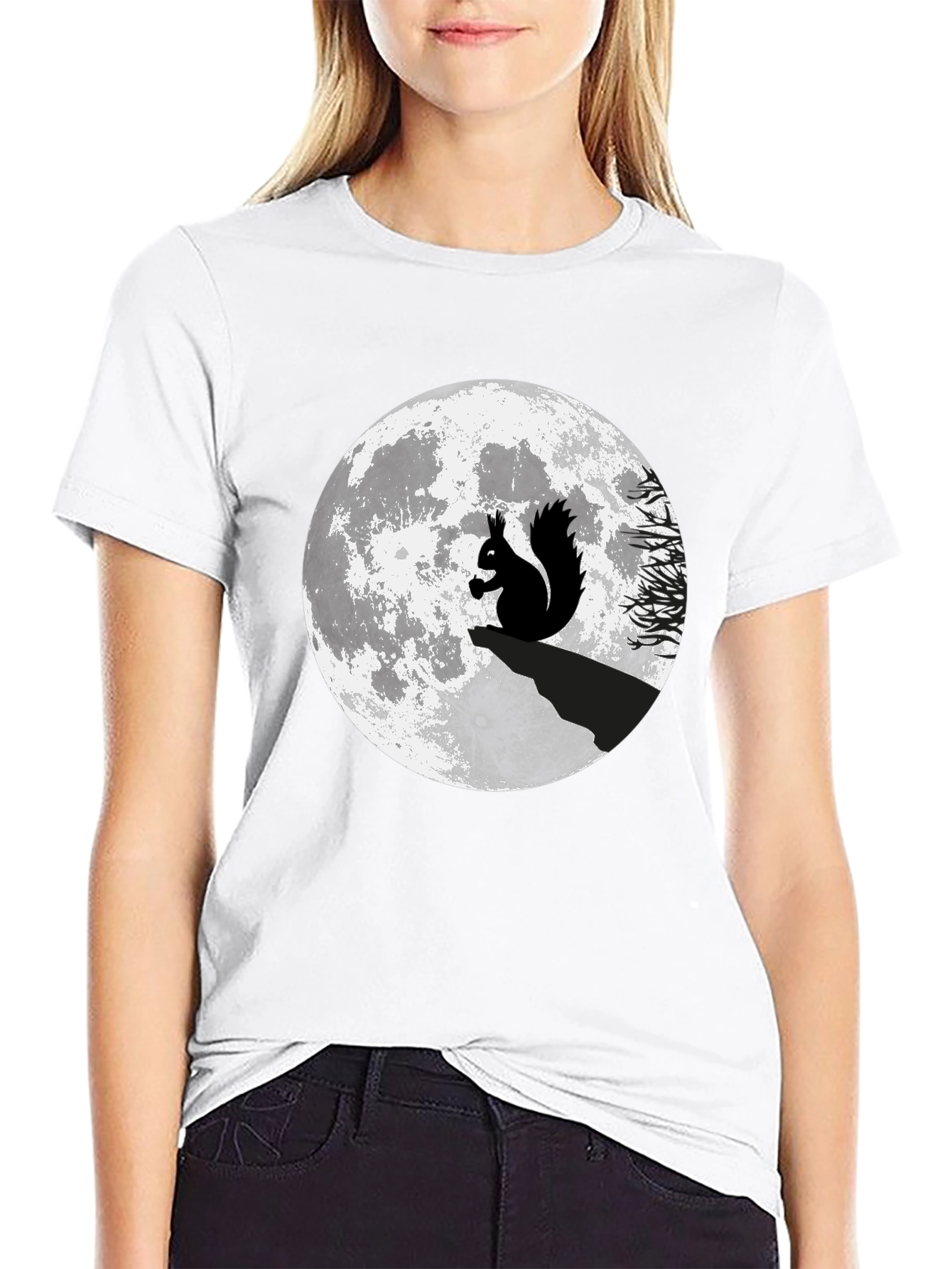 Squirrel Moon Graphic T-Shirt - Black