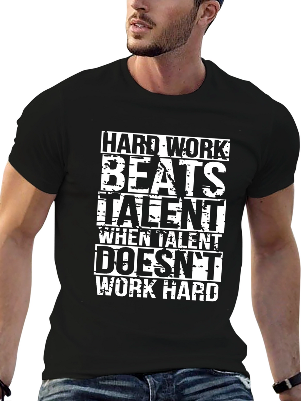 Hard Work Beats Talent Graphic Black T-Shirt