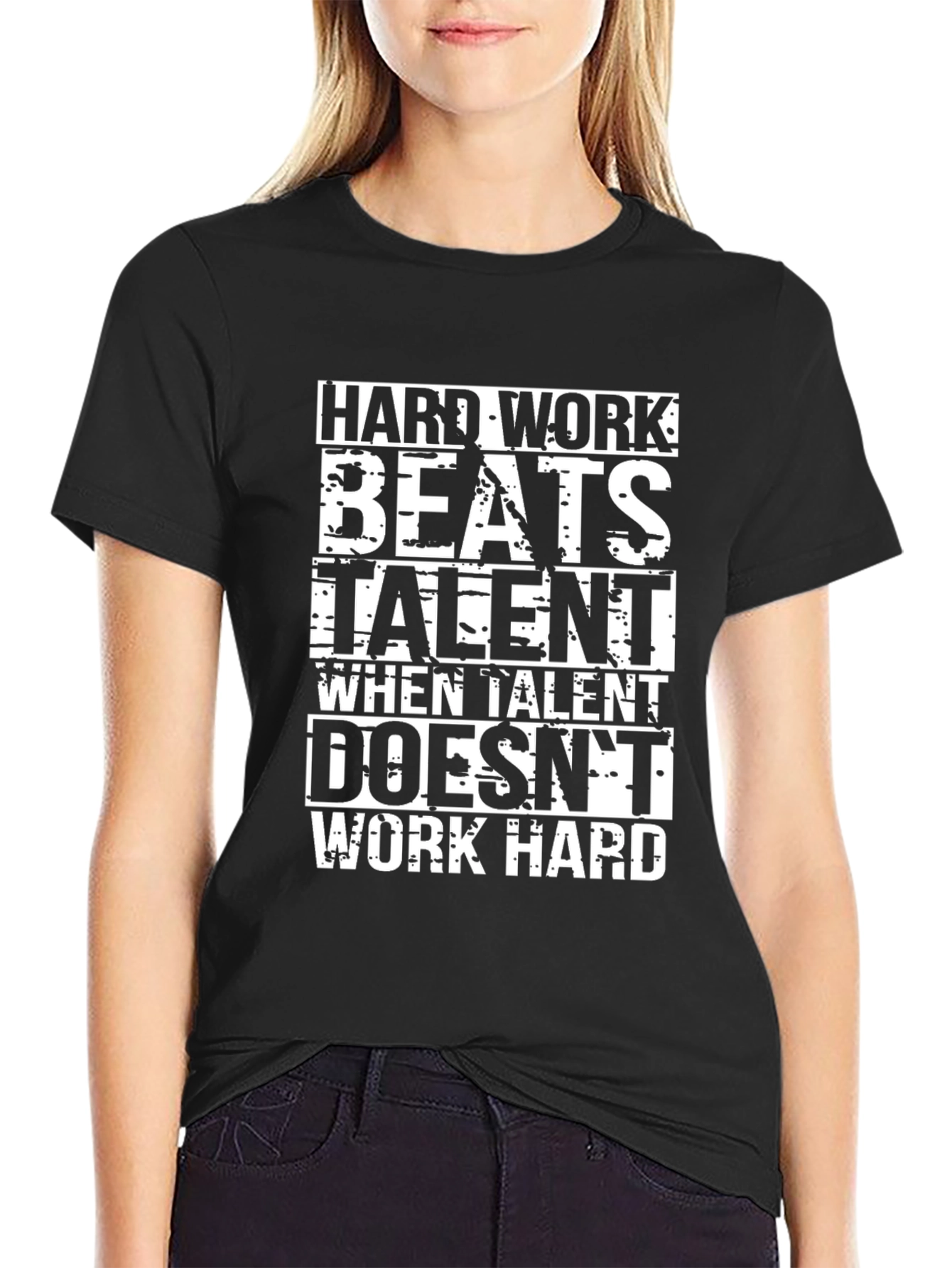 Hard Work Beats Talent Graphic Black T-Shirt