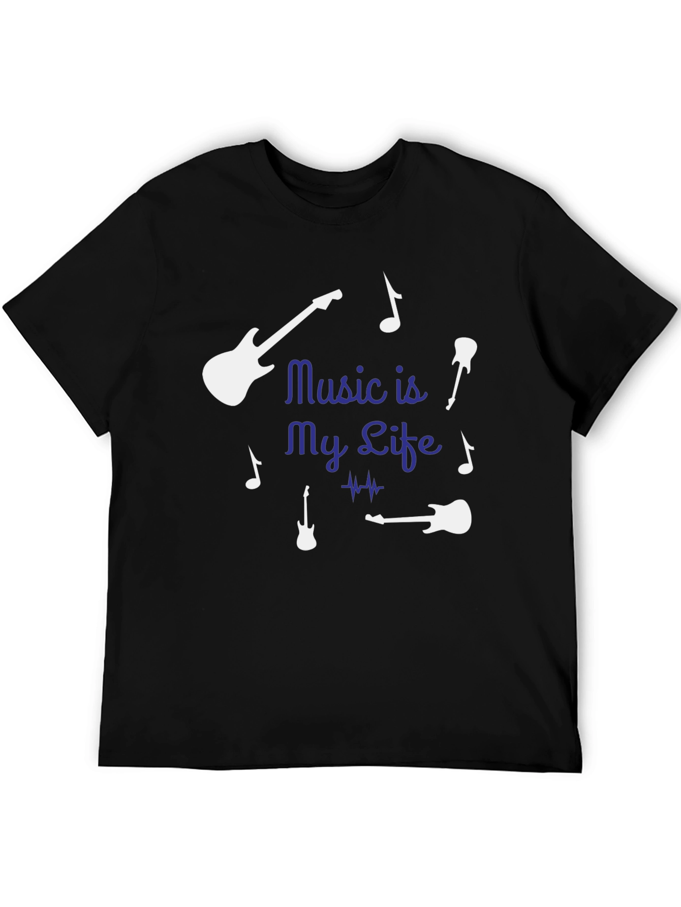 Music is My Life Guitar Graphic Tee - Black