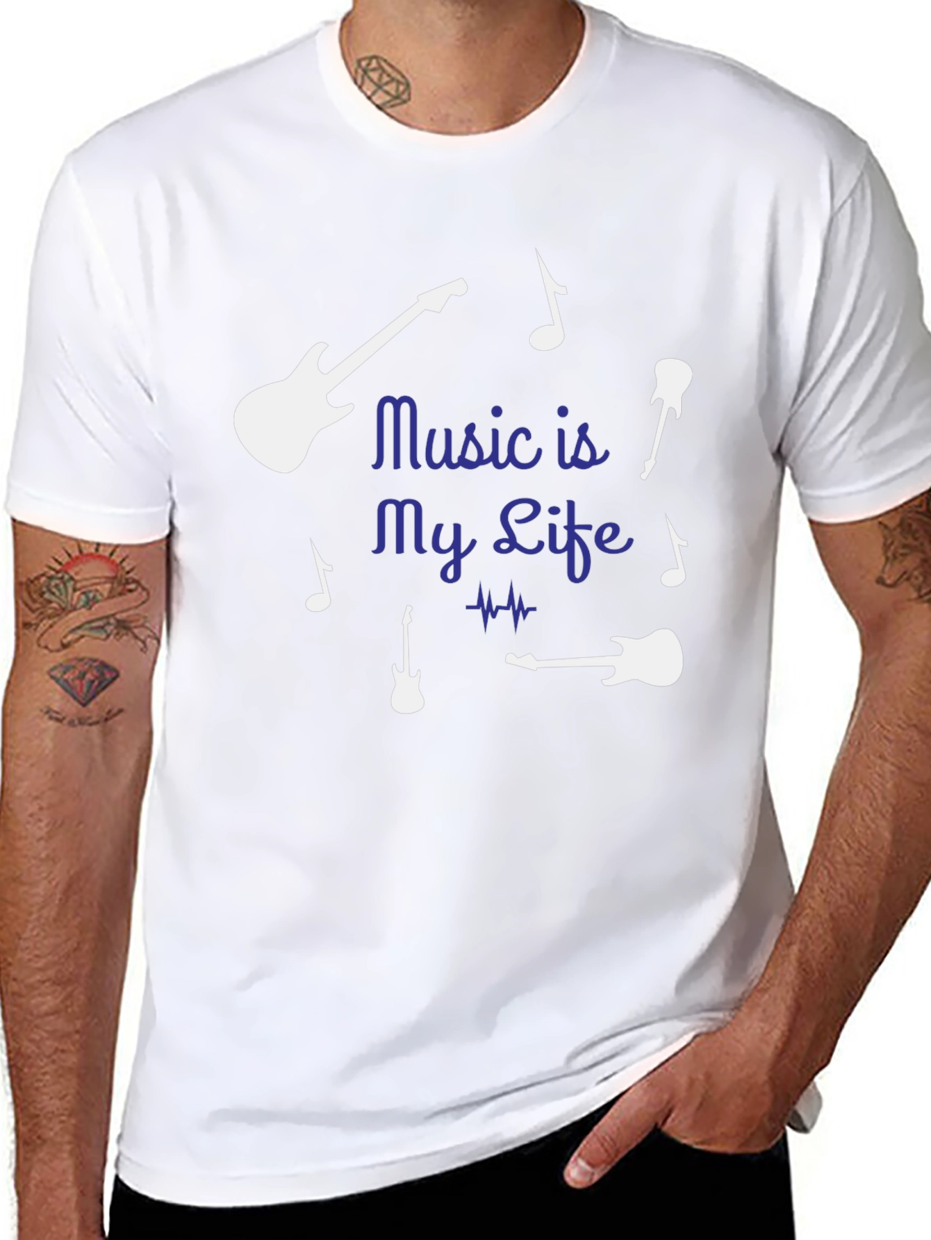 Music is My Life Guitar Graphic Tee - Black