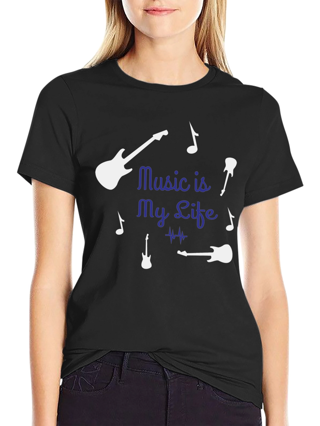 Music is My Life Guitar Graphic Tee - Black