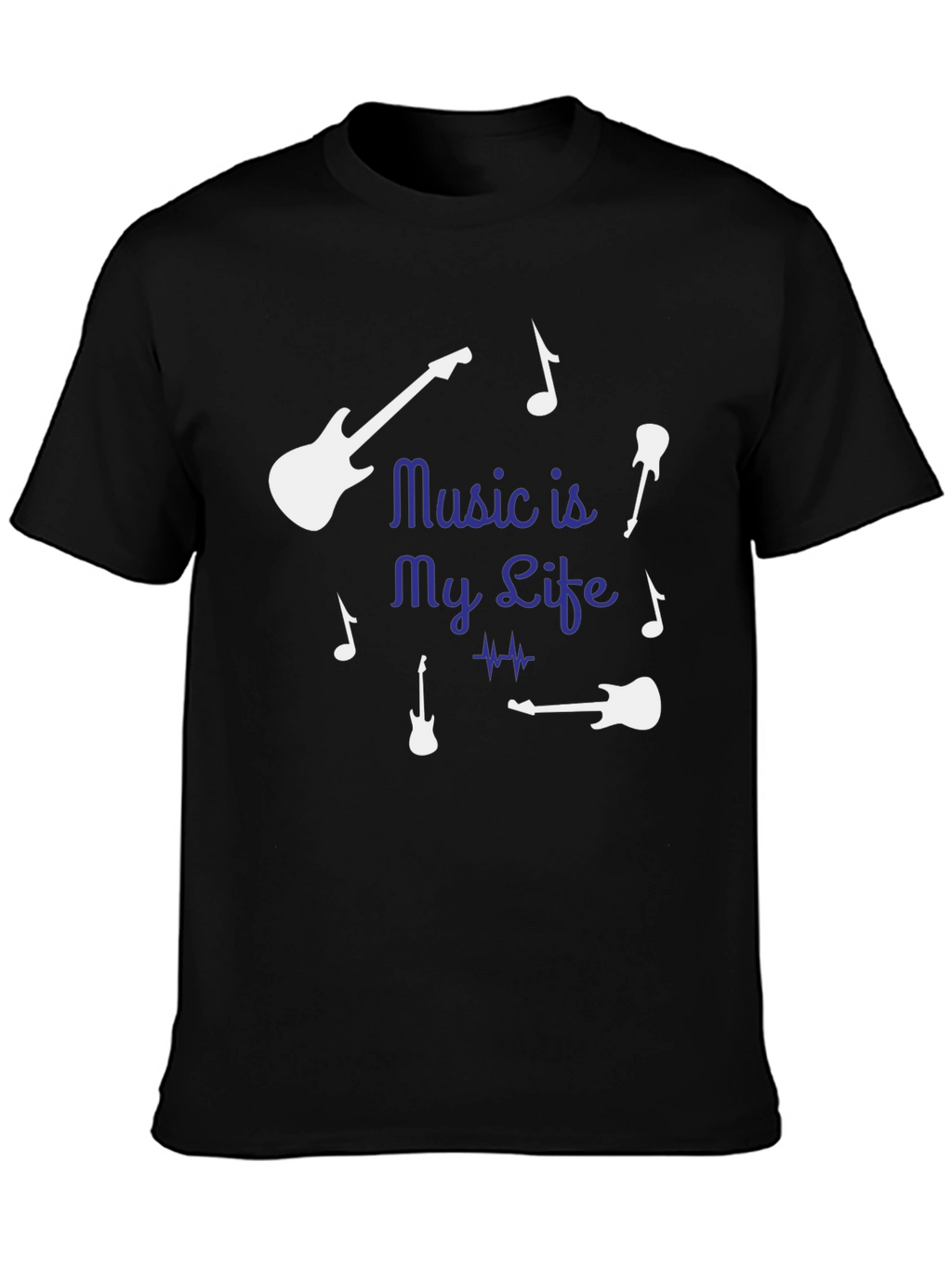 Music is My Life Guitar Graphic Tee - Black