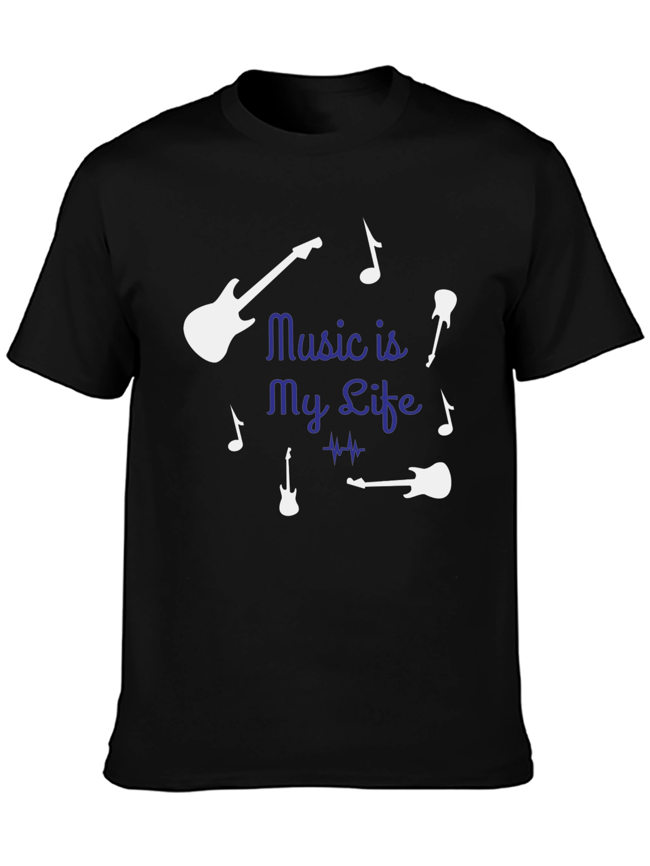 Music is My Life Guitar Graphic Tee - Black