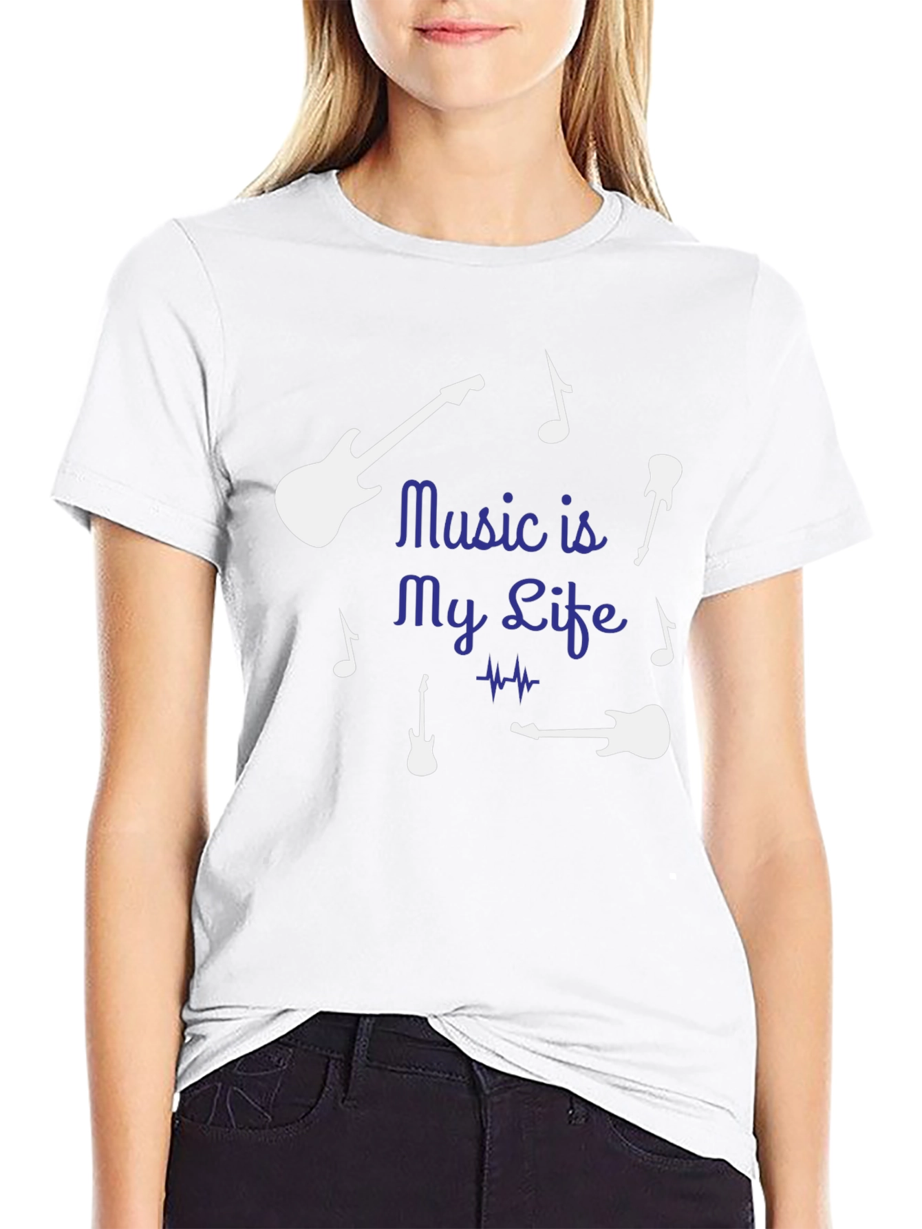 Music is My Life Guitar Graphic Tee - Black
