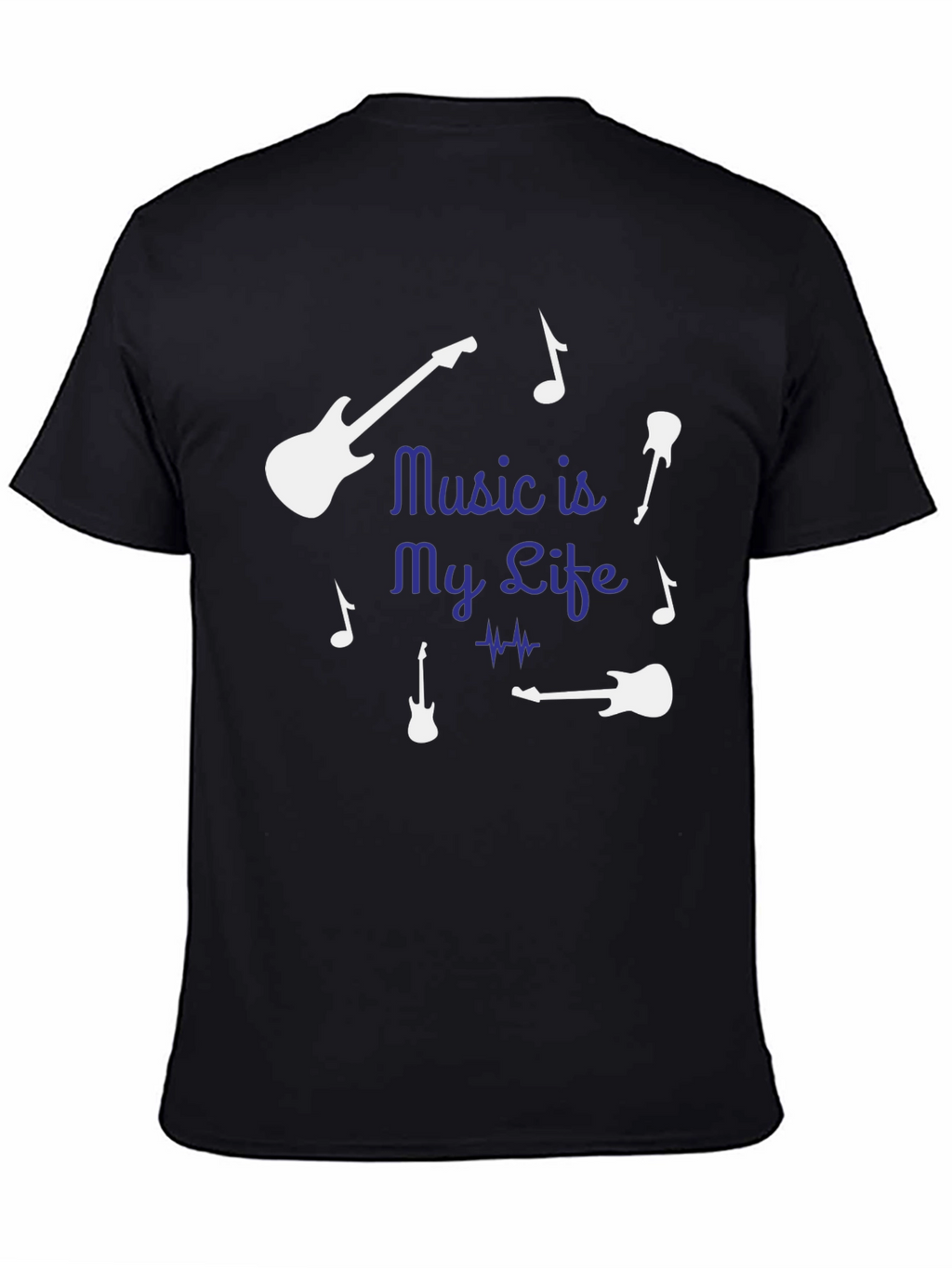 Music is My Life Guitar Graphic Tee - Black