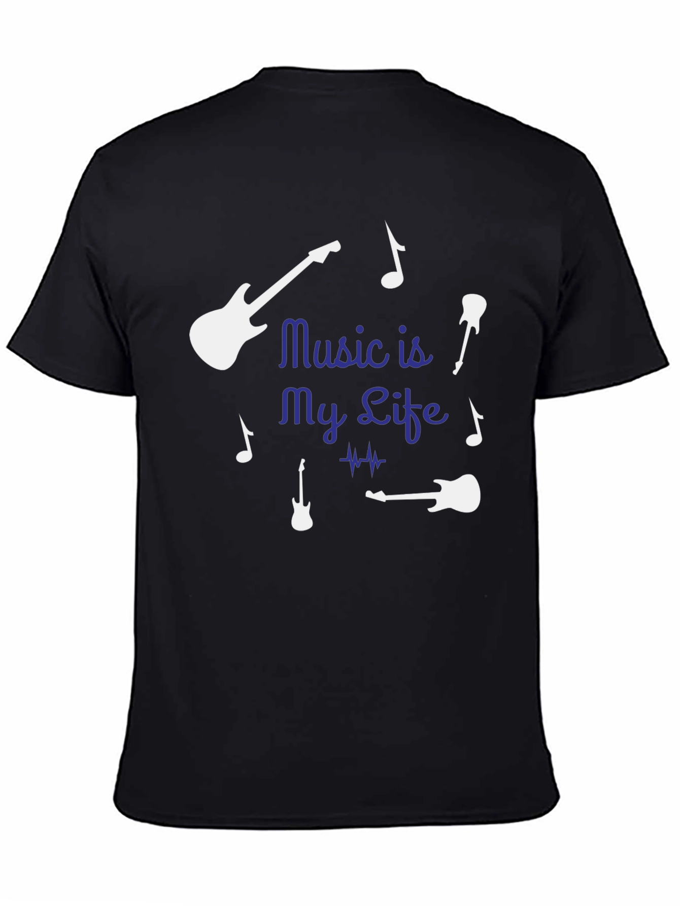 Music is My Life Guitar Graphic Tee - Black