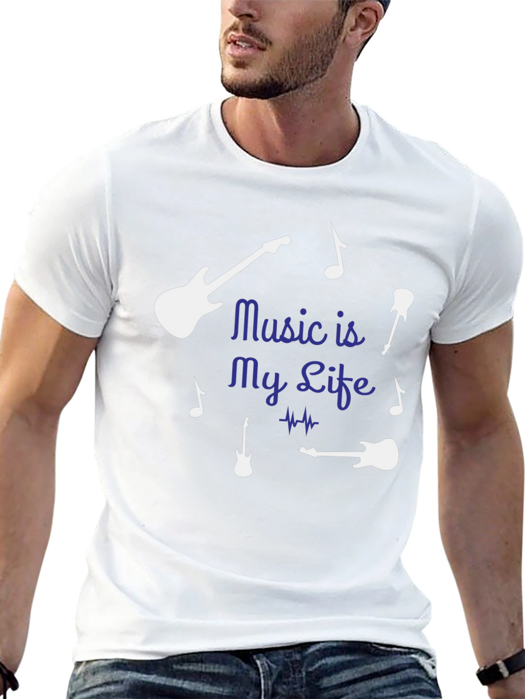 Music is My Life Guitar Graphic Tee - Black