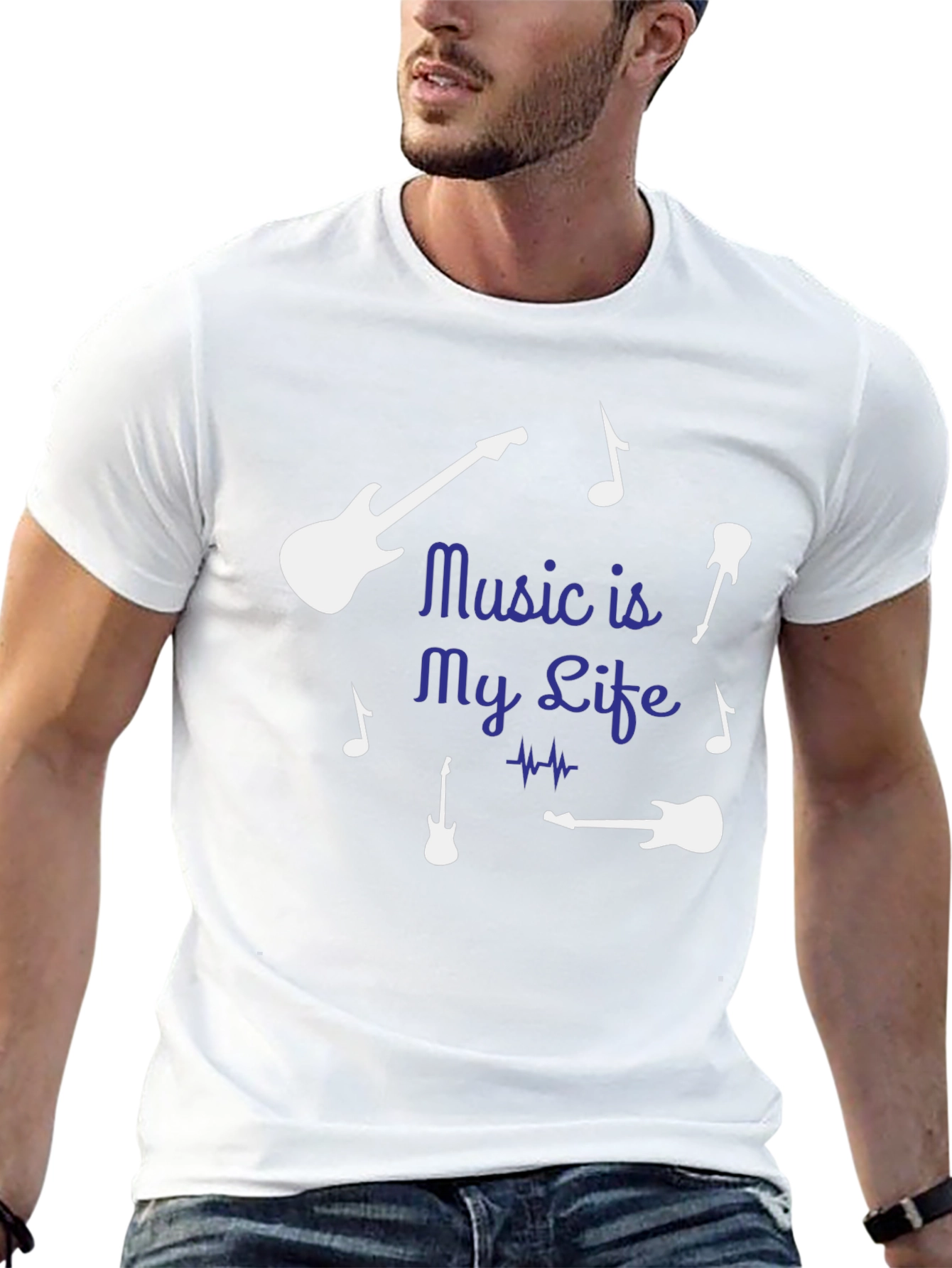 Music is My Life Guitar Graphic Tee - Black