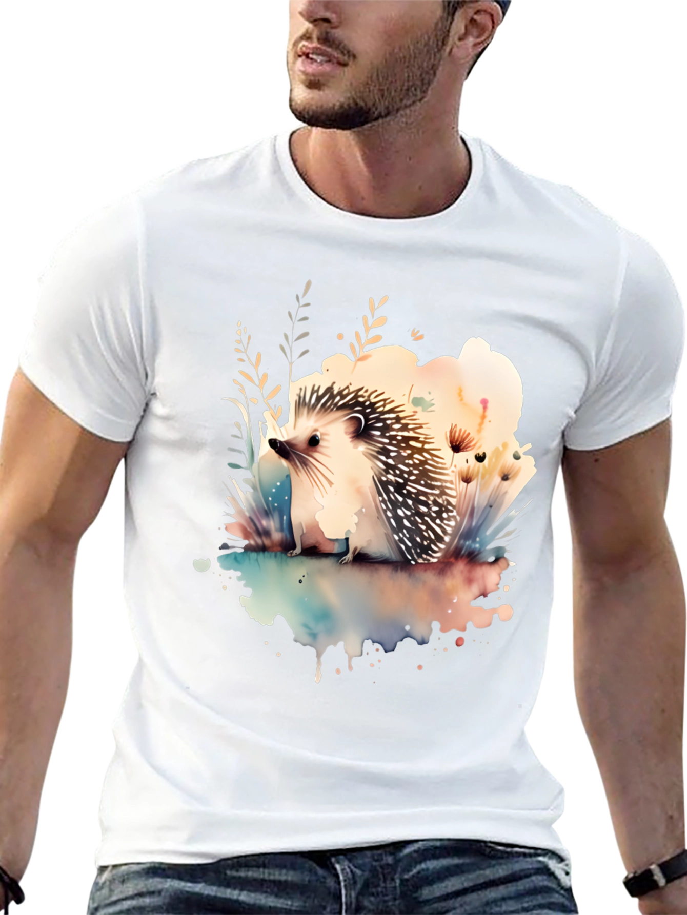 Watercolor Hedgehog Graphic Tee - Black