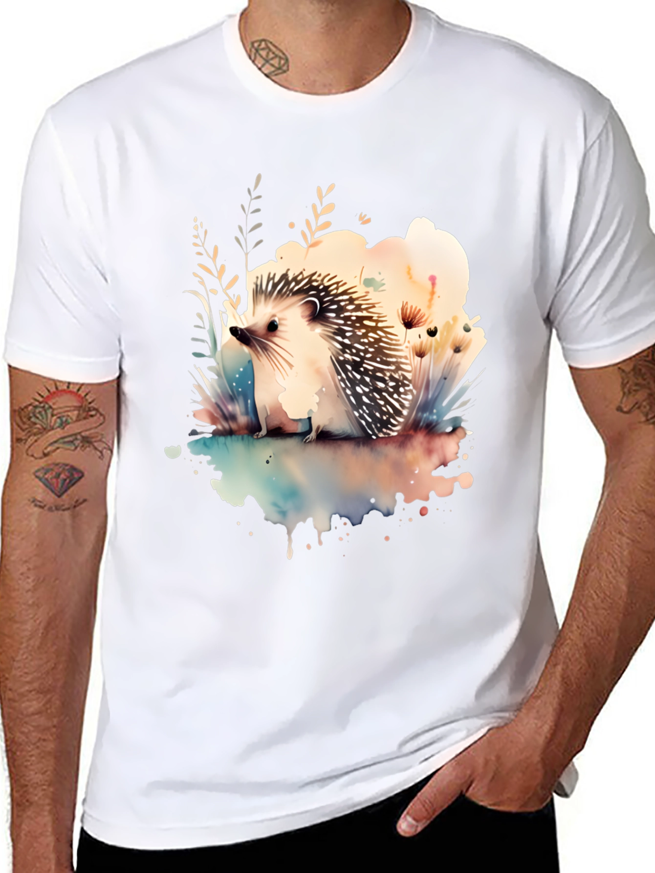 Watercolor Hedgehog Graphic Tee - Black