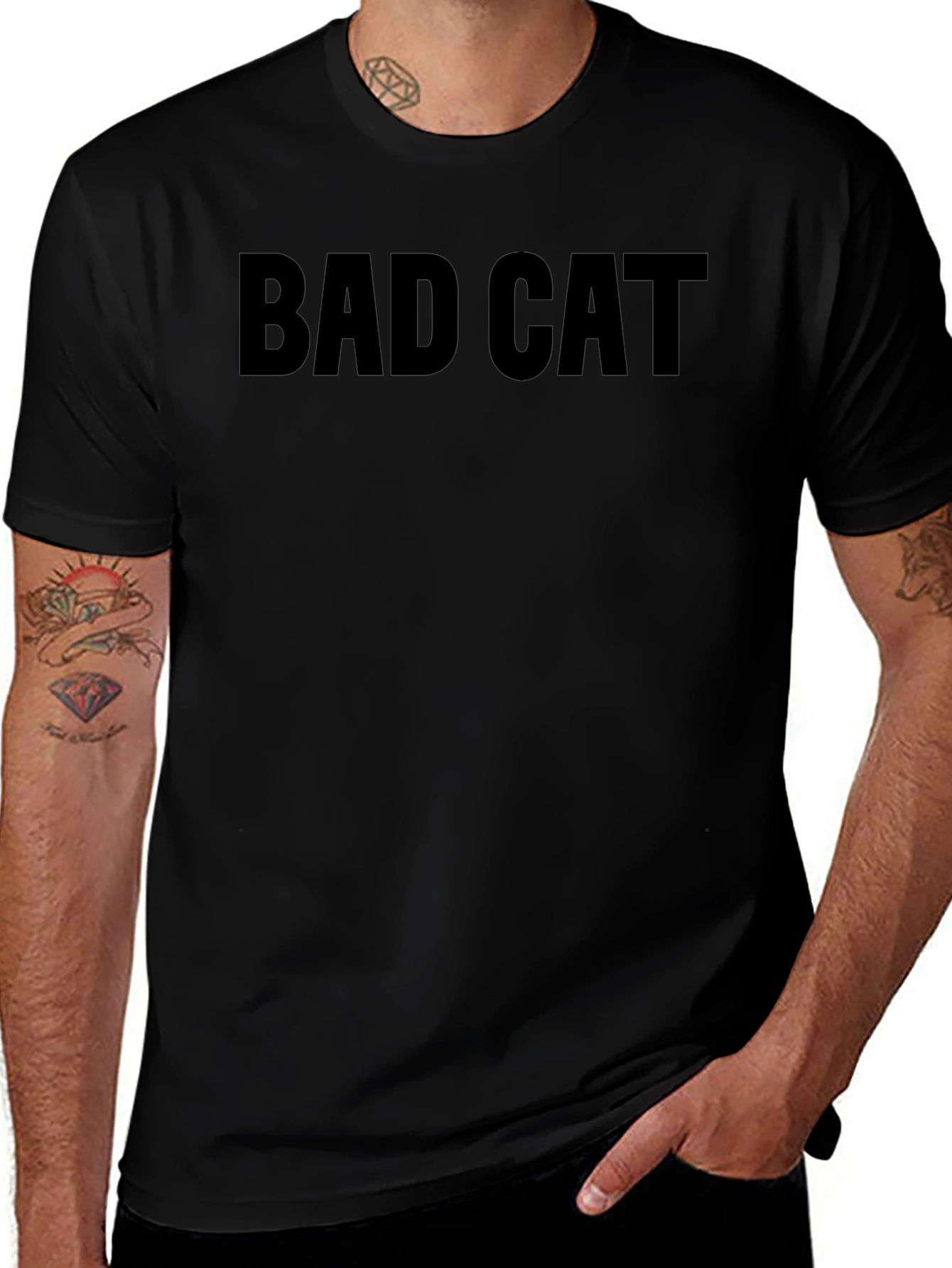 Bad Cat Graphic Tee - Black Cotton T-Shirt