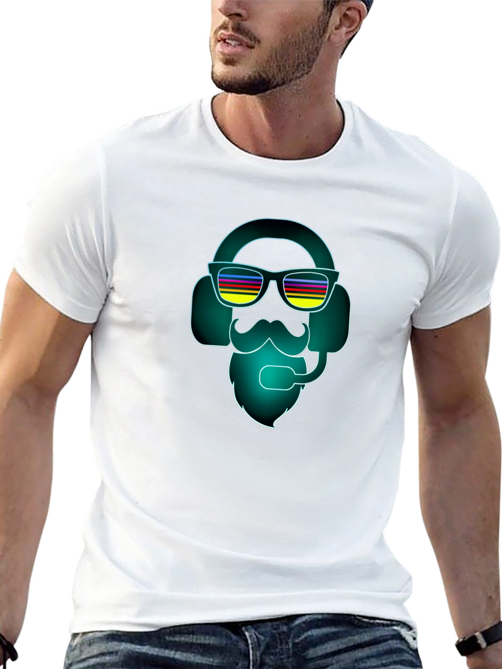 Neon DJ Bearded Man Graphic Tee