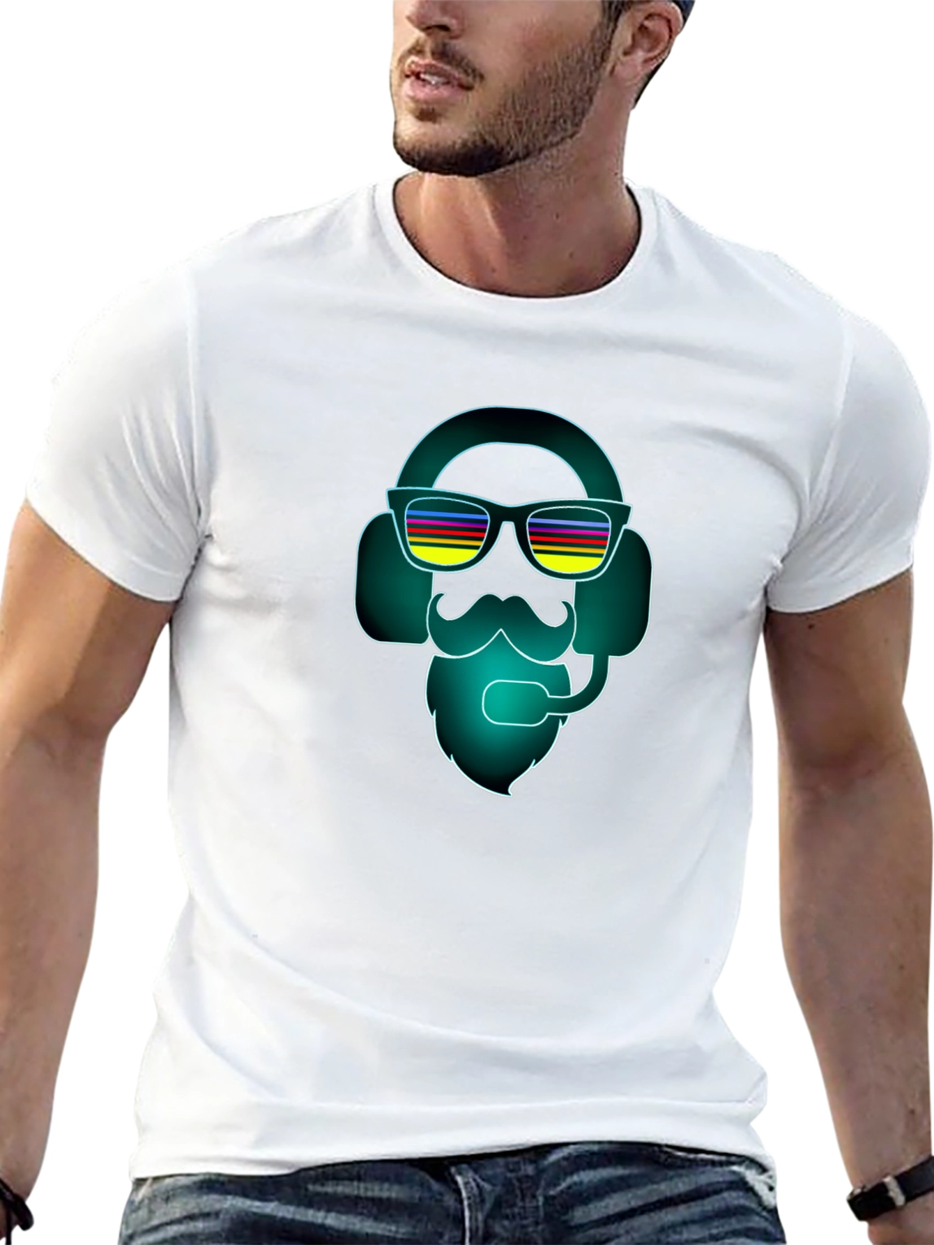 Neon DJ Bearded Man Graphic Tee