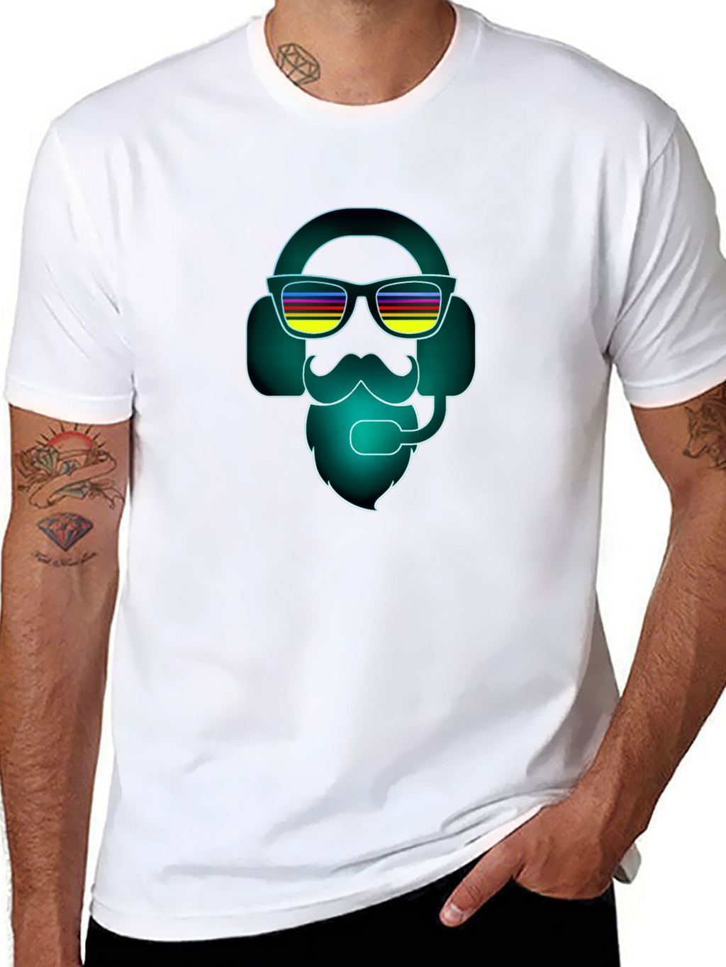 Neon DJ Bearded Man Graphic Tee