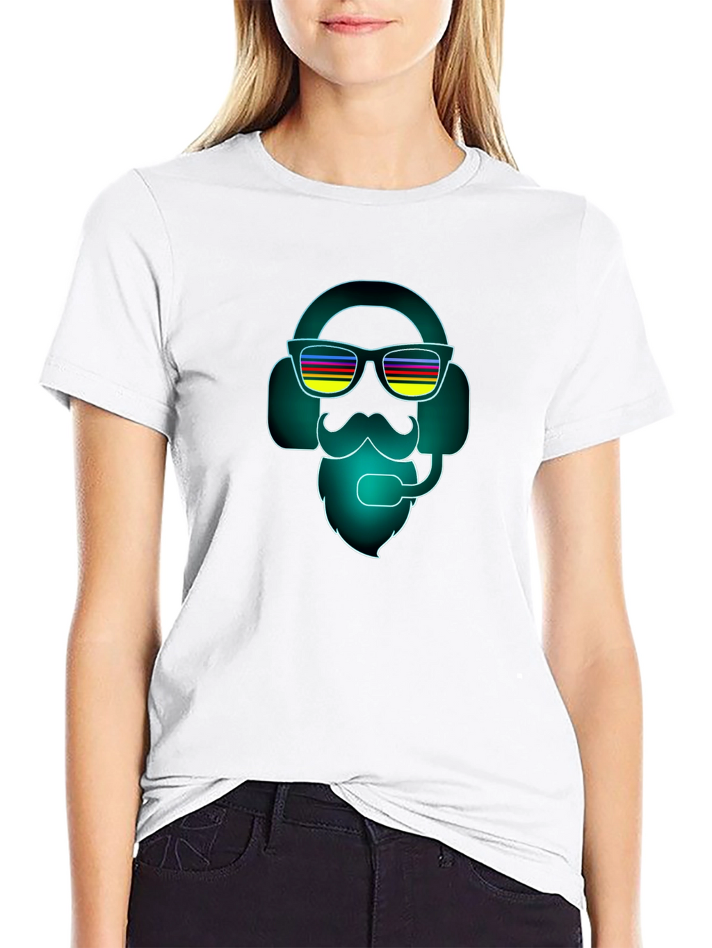Neon DJ Bearded Man Graphic Tee