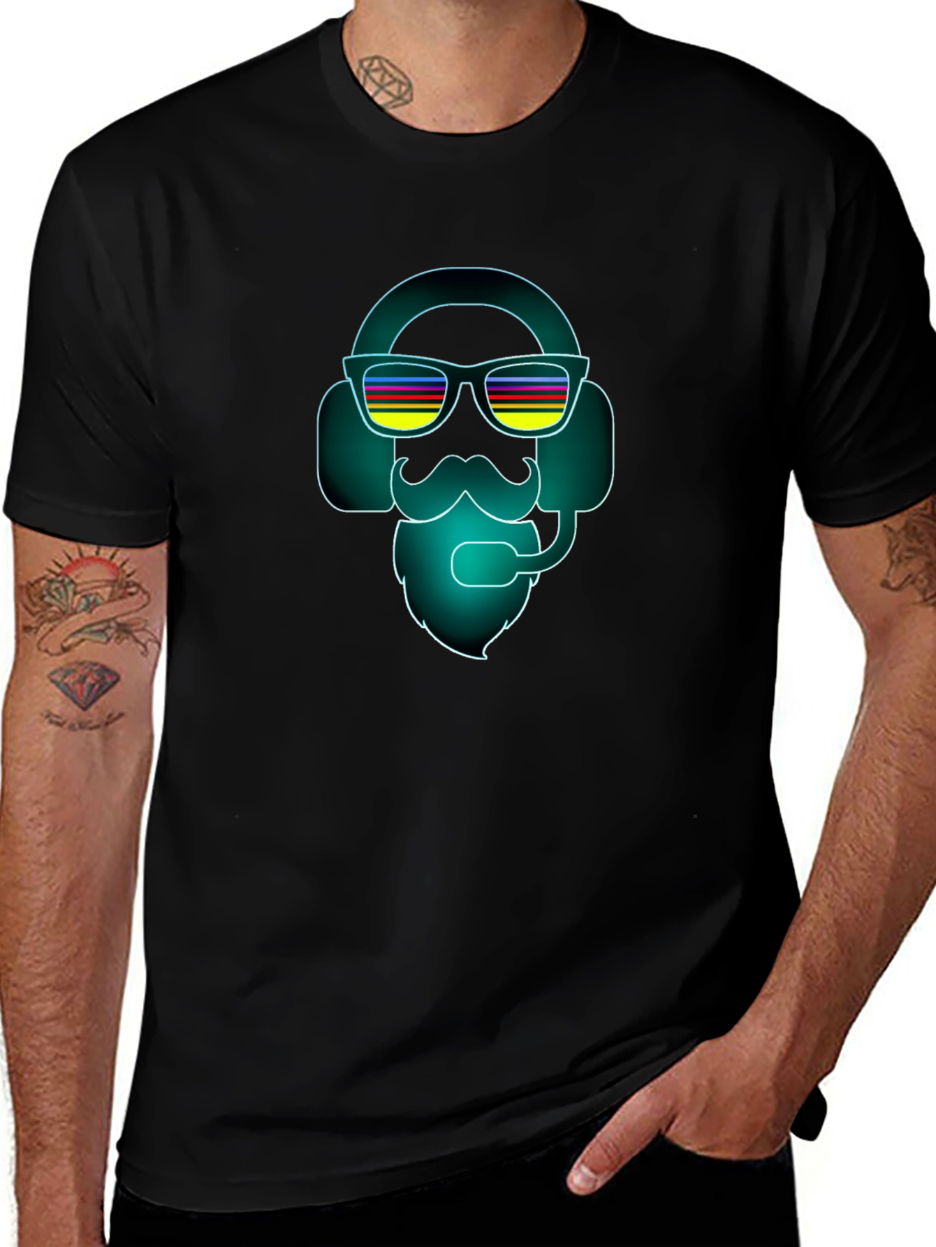 Neon DJ Bearded Man Graphic Tee