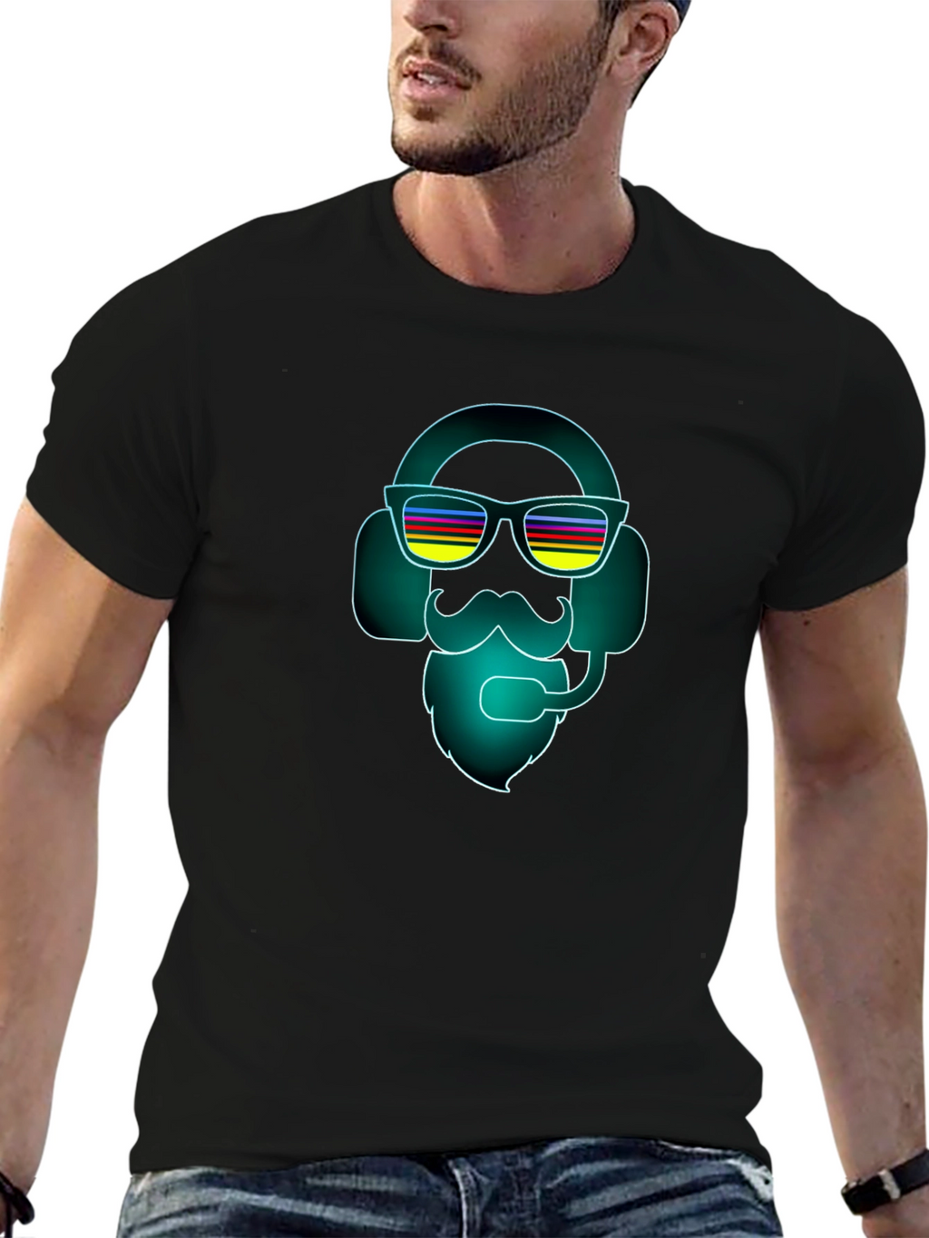 Neon DJ Bearded Man Graphic Tee