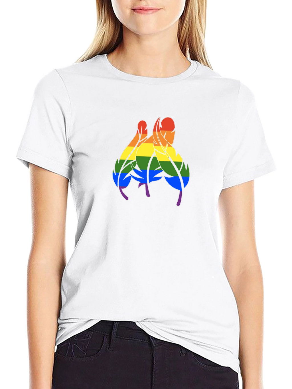 Rainbow Feather Graphic Black T-Shirt
