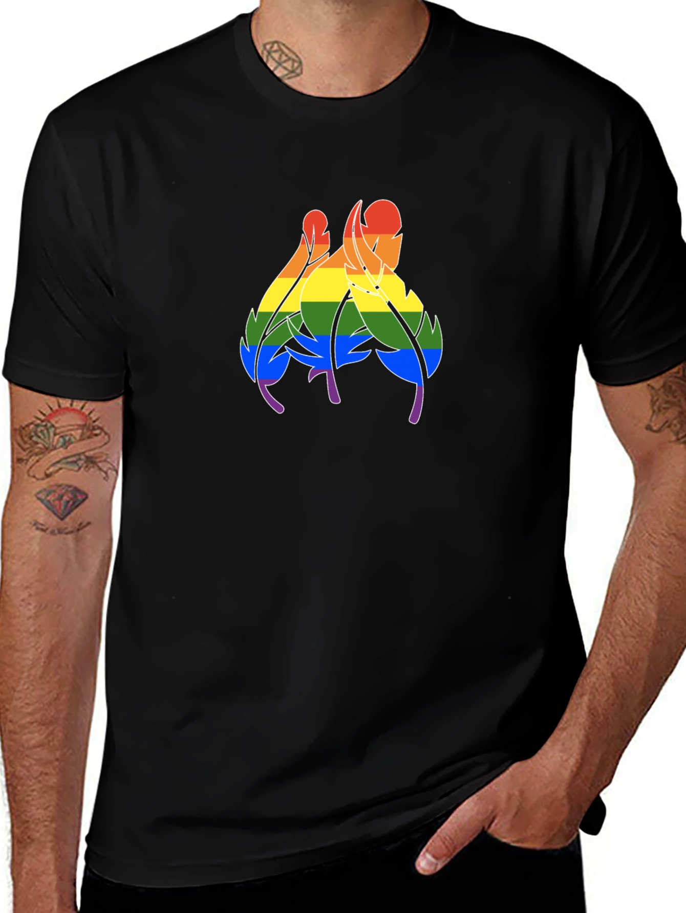 Rainbow Feather Graphic Black T-Shirt