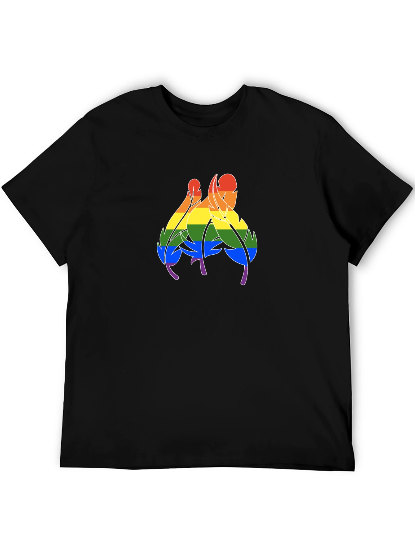 Rainbow Feather Graphic Black T-Shirt