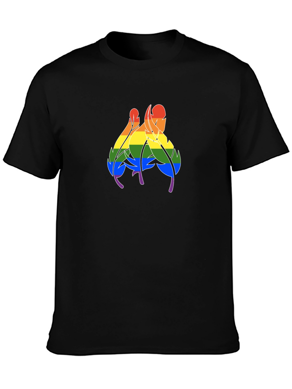 Rainbow Feather Graphic Black T-Shirt