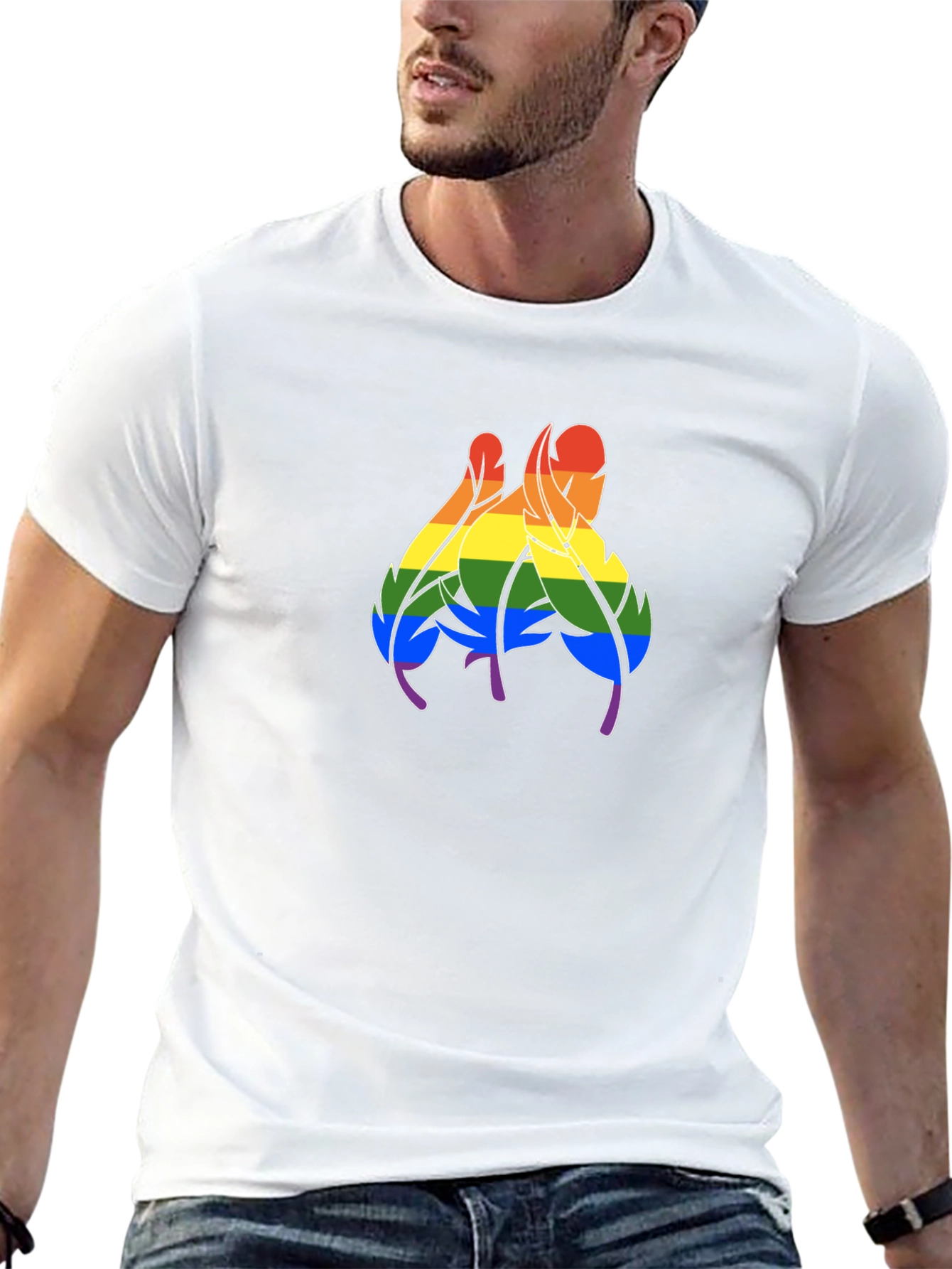 Rainbow Feather Graphic Black T-Shirt